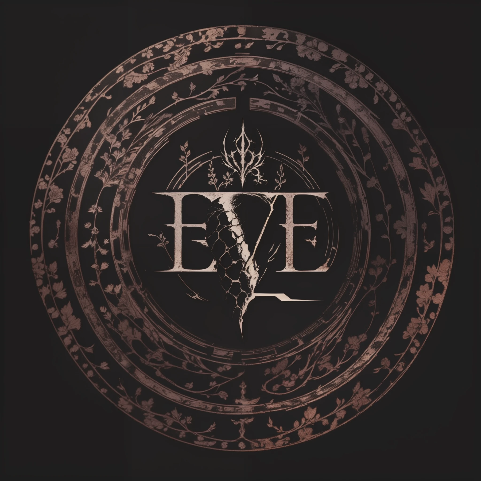 Logo "EvE", in the style of demonic Gothic, graphics, circle, spines of the letter EvE, Difficult, ultradetail, Image clarity