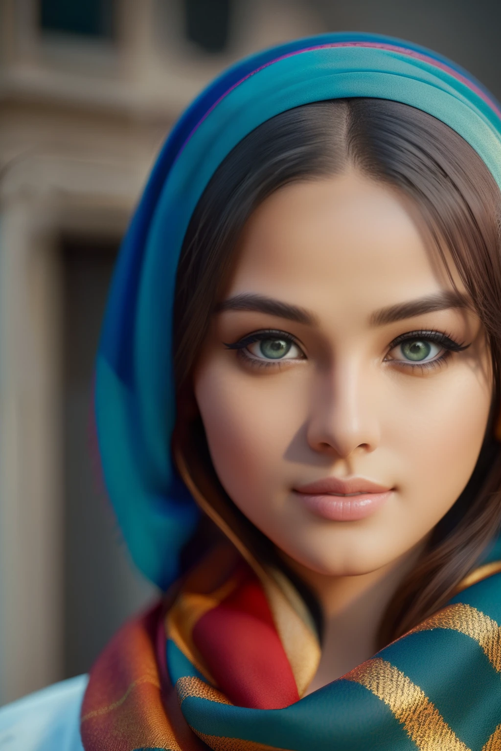 (tmasterpiece），（best qualtiy），8k,Girl with scarf on her head, 25 age old，Realistic photorealistic bandana, ((Close-up: 1.5)), (((Lovely feel liked))), Masterpiece, absurderes,an award winning photograph, Extremely detailed, Amazing, finedetail, (Extremely detailed eyes:1.125) and face,   nikon d850 film stock photograph 4 kodak portra 400 camera f1.6 Rich colors for shots Ultra-realistic realistic textures Dramatic lighting Unreal Engine --auto --s2