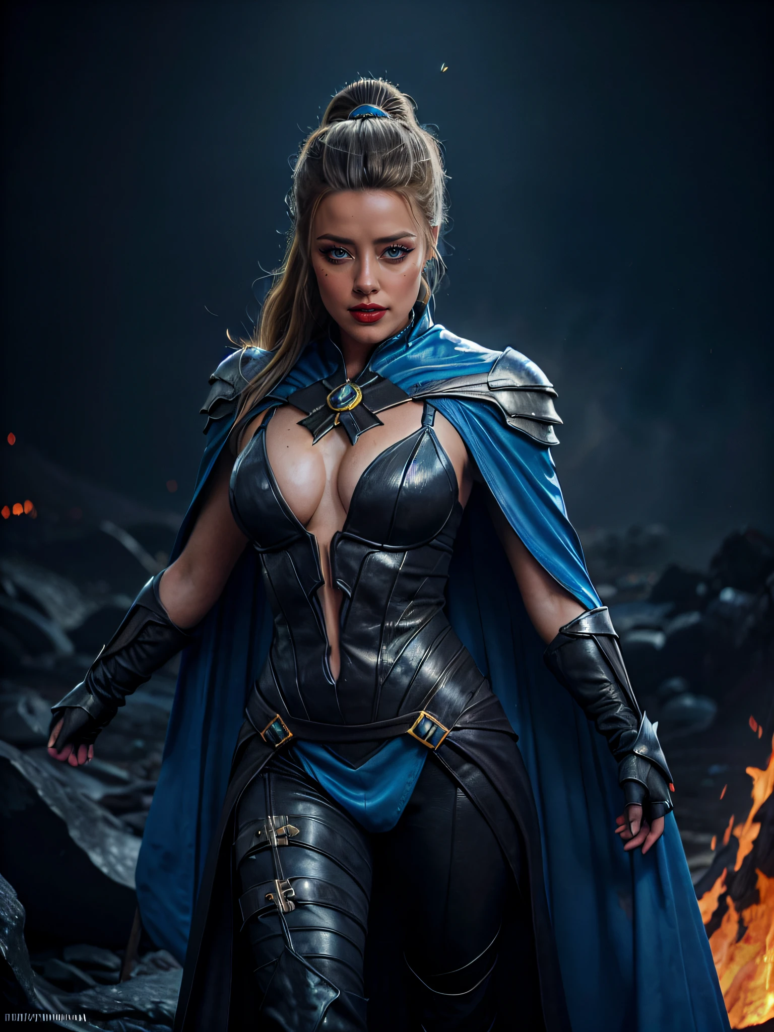 amber heard, olhar sombrio, (olho azul brilhante), olho perfeito, (maquiagem paleta escura), (eyeliner), (red matte lipstick), (rosto insanamente detalhado)