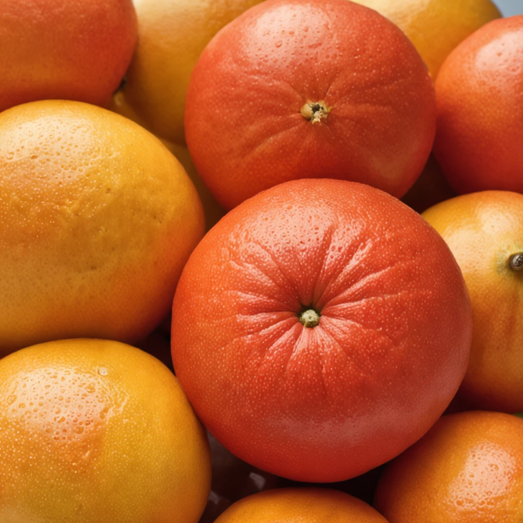 Mango on the table, There are grapefruits, tropical fruit, some red and yellow, closeup cleavage!!, professional fruit photography, grapefruit, Dark orange, red and yellow, morning detail, close - ip shot, author:Masao Maeda, author:Georgina Hunt, Red and yellow, version 3, Clear detail, Photo style!