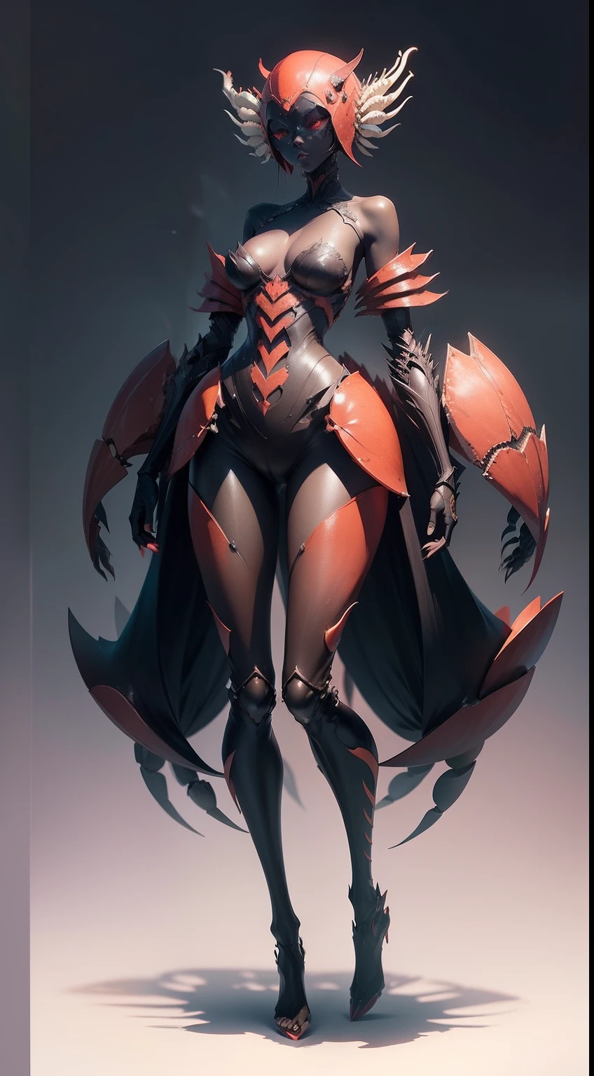 Illustration of crab、A human figure that combines creepiness and beauty、The mysterious fusion of the human body and crab、fullllbody、(femele | crab)