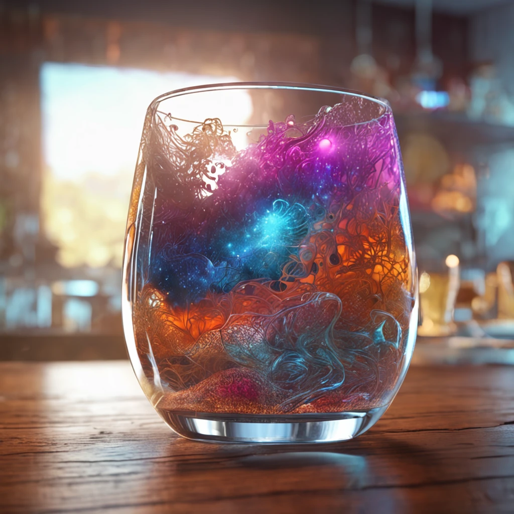 Universe in a glass, the entire universe contained inside a glass, planets and galaxies in a glass, wooden dining table, super realistic, hyper detailed, dramatic lighting, 4k, ultra hd, realistic, vivid colors, highly detailed, UHD drawing, pen and ink, perfect composition, beautiful detailed intricate insanely detailed octane render trending on artstation, 8k artistic photography, photorealistic concept art, soft natural volumetric cinematic perfect light