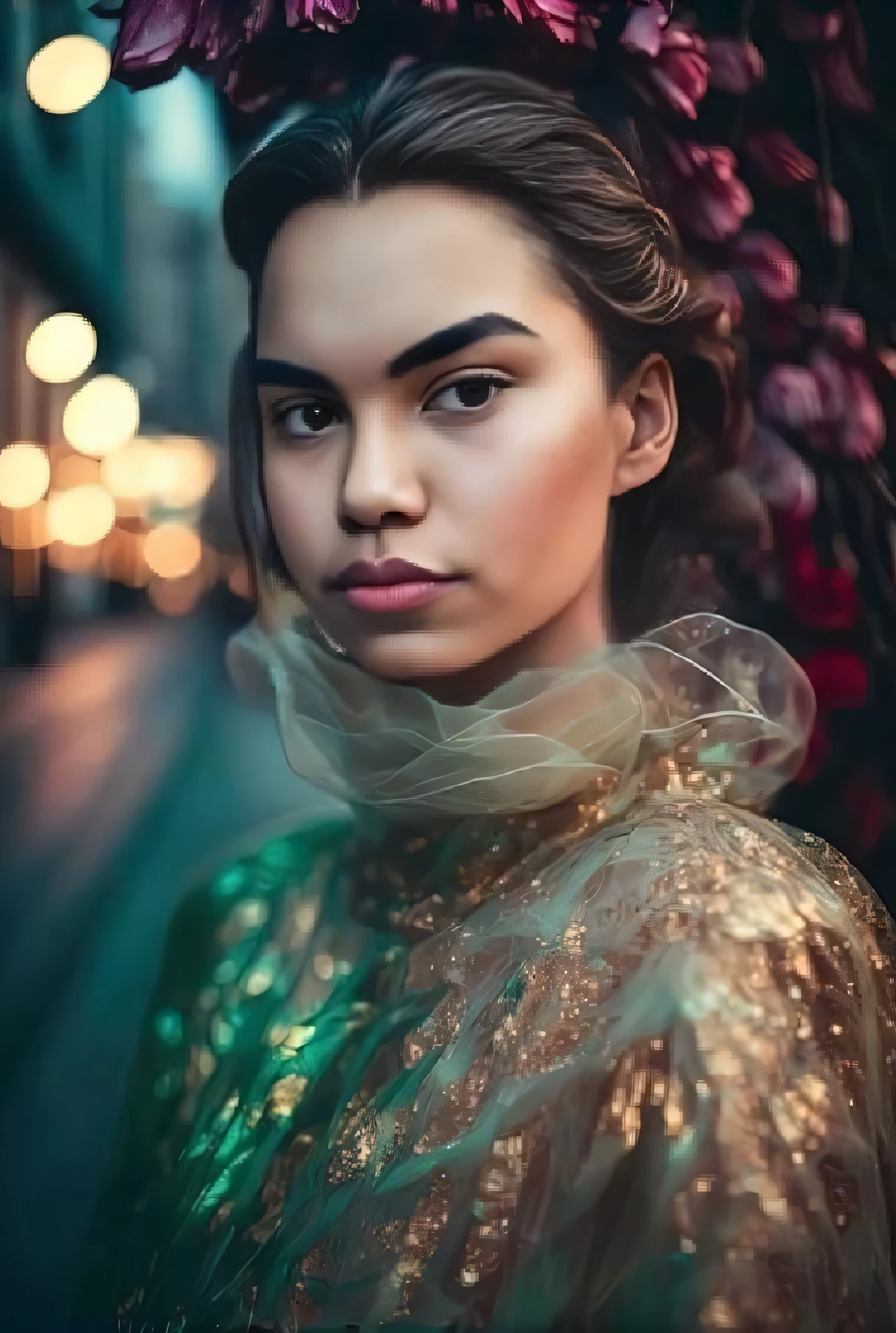 um close up de uma mulher com uma flor no cabelo, 8k artistic portrait photography, retrato impressionante, Por Irakli Nadar, inspirado em Hedi Xandt, Brandon Woelfel, mulher linda, lindo retrato, beautiful portrait, retrato impossivelmente bonito, Fotografia de Moda, Directed by: Galen Dara, inspirado em Elsa Bleda, sedutora mulher mesmer