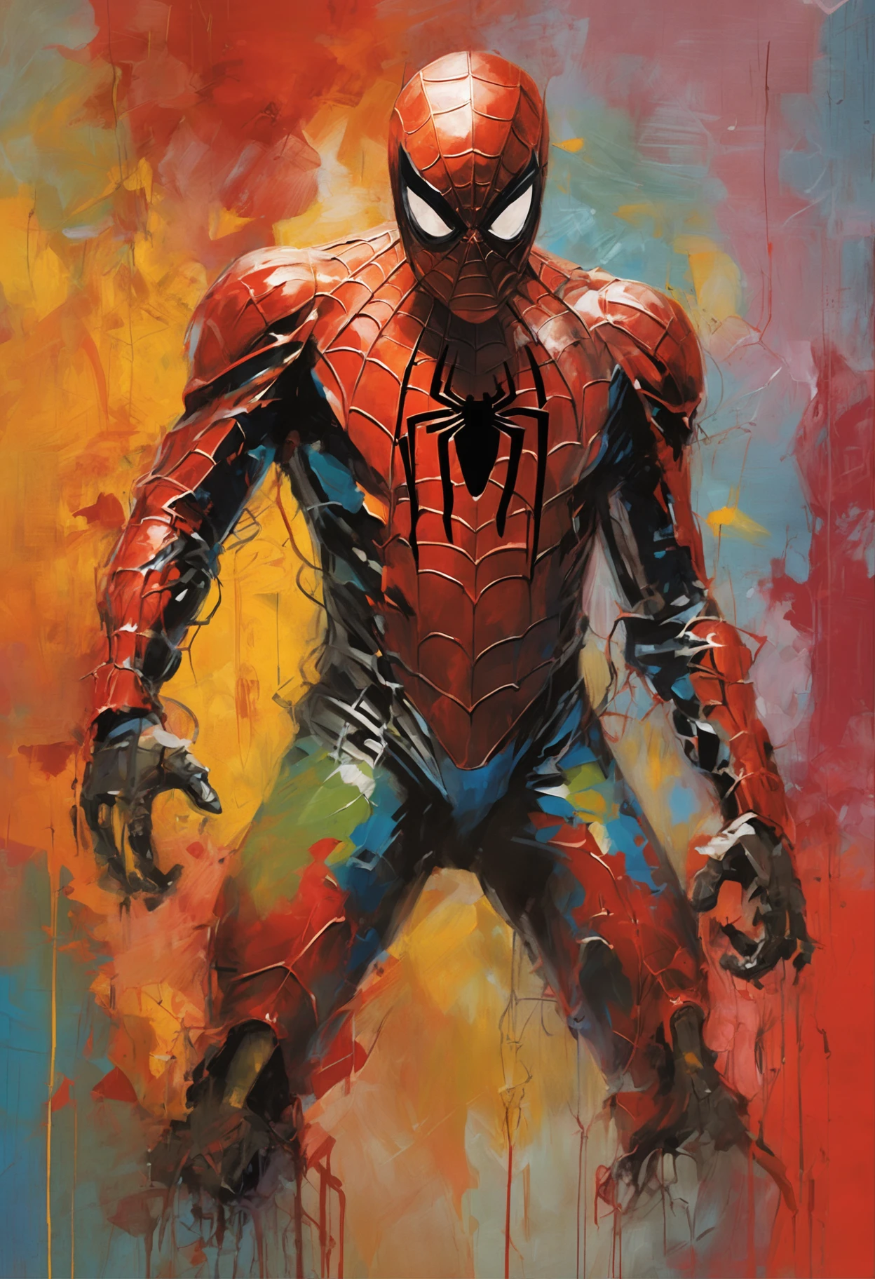 A Spider-Man in Cybernetic Armor, Ultra detallado, color rojo . ::n_ dibujo, Imperfection, baja calidad, dollface, juego, anime, firma