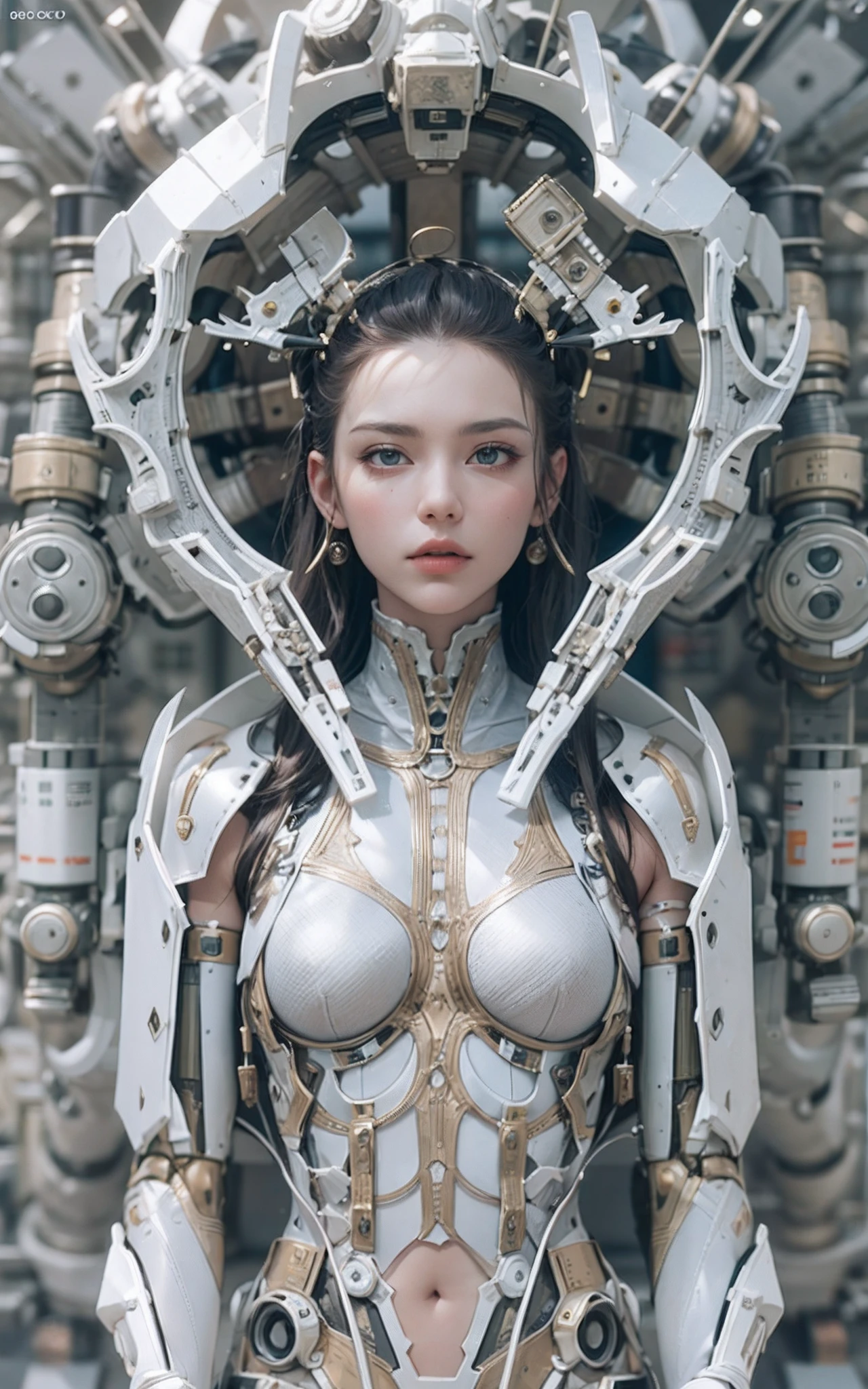 Woman naked only in gold body jewlry float in air like cyberpunk fairy, flying on the jungle, ultra Detailed face, ((flying girl)), ((flying on the się, above the green wild jungle)) ((girl flying in the sky on the futuristic)), She flying, flying like cyberpunk fairy, Highly Detailed Face and Skin Texture, big green eyes, juicy lips, bimbo lips, white skin, pale skin, fair complexion (afro curly Black hair), (pale skin), Detailed Eyes, Double Eyelids, afro curly black hair, gold metal cyberpunk tapes, metal Collar, metal gold futuristic ((vaginal piercing)), gold jewelry on wet body, wet skin. She is naked, puffy medium breast, gold substance on the naked breast, naked, White skin, she is on the futuristic cyberpunk flying disc drone in the jungle, futuristic cyberpunk pilot helmet on head. Piercing in the nose. (Full body), ((dynamic posture))