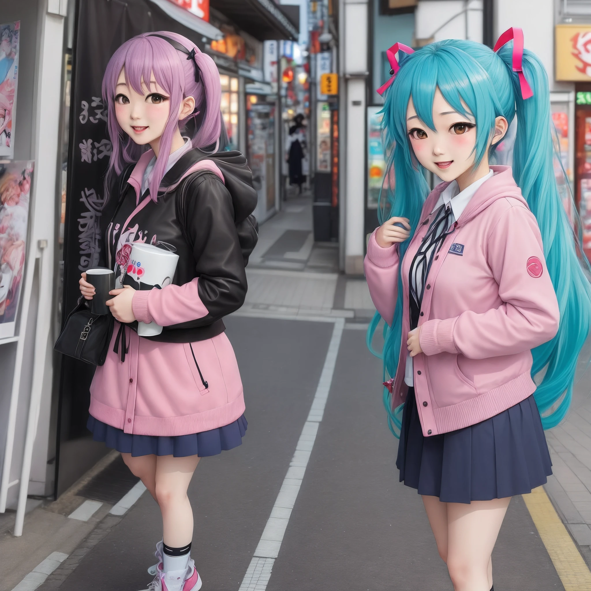 Create a Brazilian girl who has:
Dark skin
Light blue rainbow hair
Dark blue blue eyes
Multicolored makeup
Revealing clothes in very bright colors
Phone in her bag, a palette with all the makeup, Вейп, hair clips and jewelry and trendy sunglasses and soda