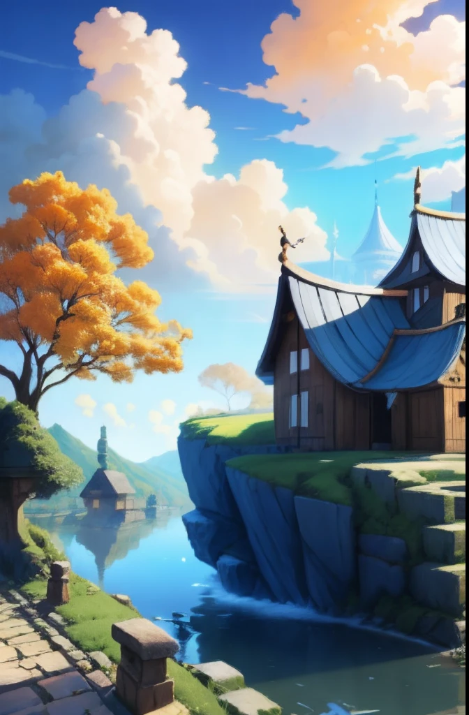 Skysky，Clouds，The tree，villages
