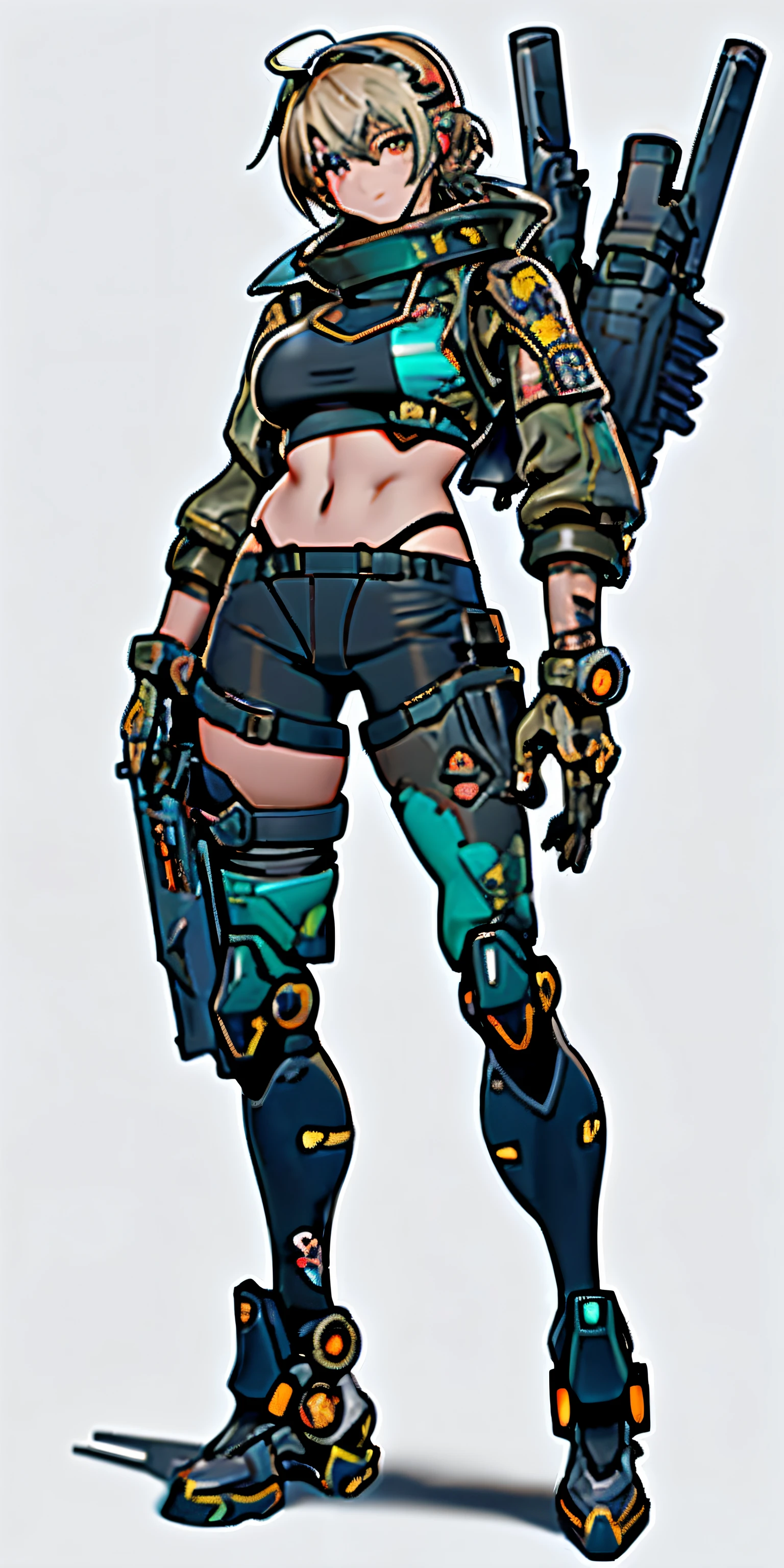 Anime characters with guns and women in bikinis, mechanized soldier girl, Inspired by Masamune Shirow, Mechanized Valkyrie girl, Bikini + tattered military gear, cyberpunk anime girl mech, female mecha, m4 sopmod ii girls frontline, style of masamune shirow, cushart kenz, in style of apex legends