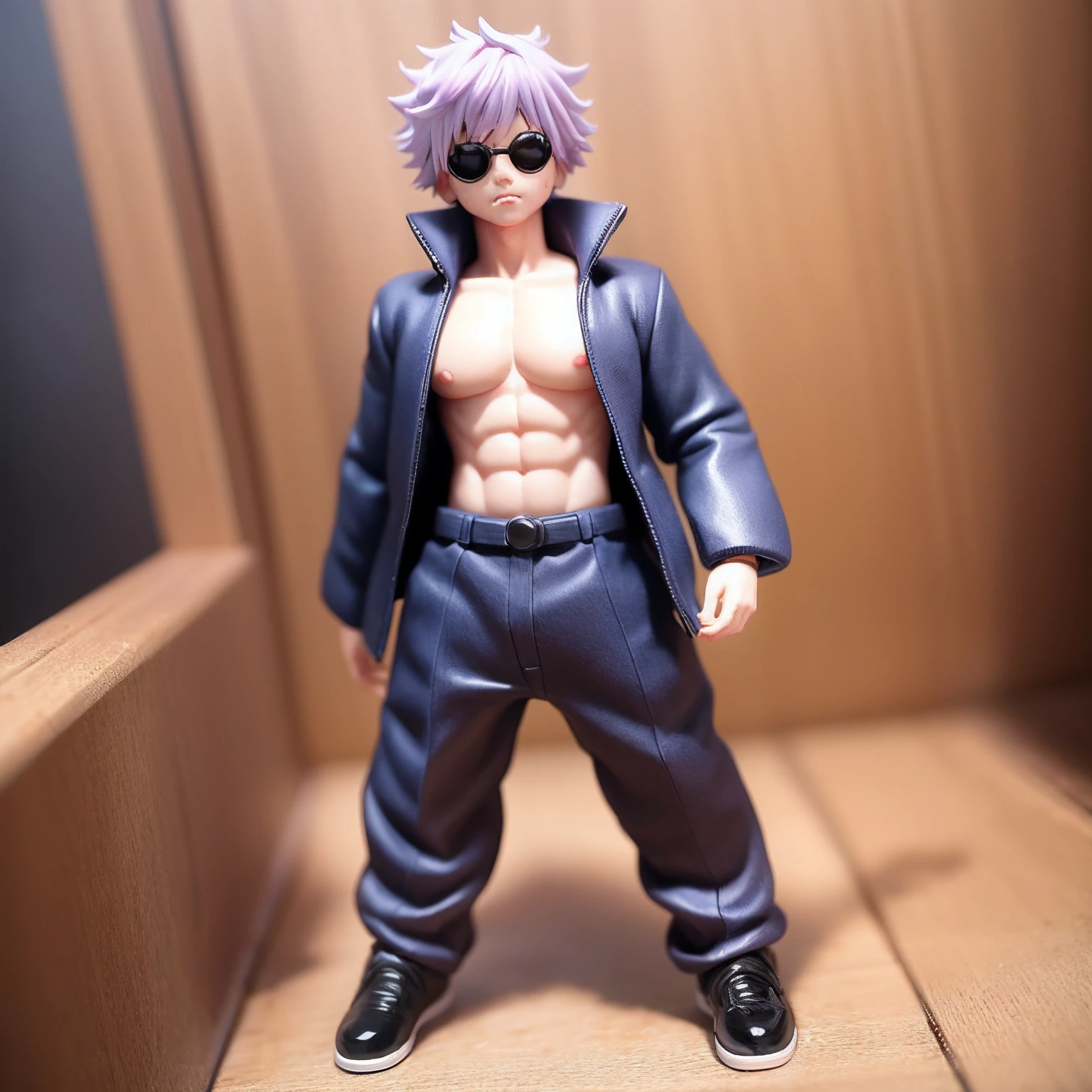 "Blind box toy style with a kawaii doll featuring Full body of Gojo Satoru from Jujutsu Kaisen."