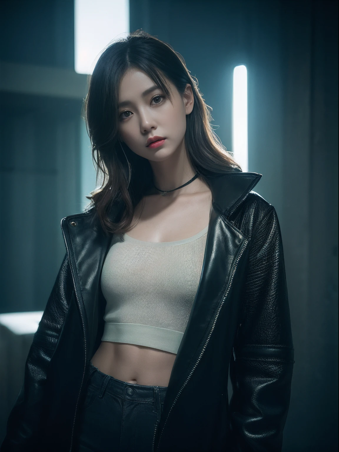 3D, A beautiful cyberpunk female image,hdr(HighDynamicRange),Ray traching,NVIDIA RTX,Hyper-Resolution,Unreal 5,Subsurface scattering、PBR Texture、post-proces、Anisotropy Filtering、depth of fields、maximum definition and sharpness、Many-Layer Textures、Albedo e mapas Speculares、Surface coloring、Accurate simulation octane rendering of light-material interactions、Two-colored light、largeaperture、Low ISO、White balance、the rule of thirds、8K raw data、blackstockings