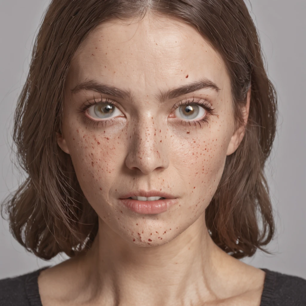 Woman with face peeling desperately wide eyes shocked expression on her face