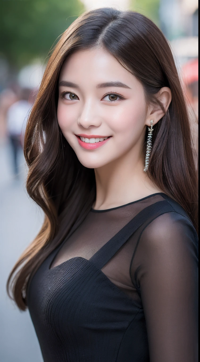 (Super beautiful woman)、((highest quality、8K masterpiece:1.3))、sharp focus:1.2、(super beautiful face:1.0)、(shiny skin:1.0)、realistic pictures、black hair、video lighting、High resolution eyes and face、video lighting、japanese actress、from the front、with a happy smile、whole body、