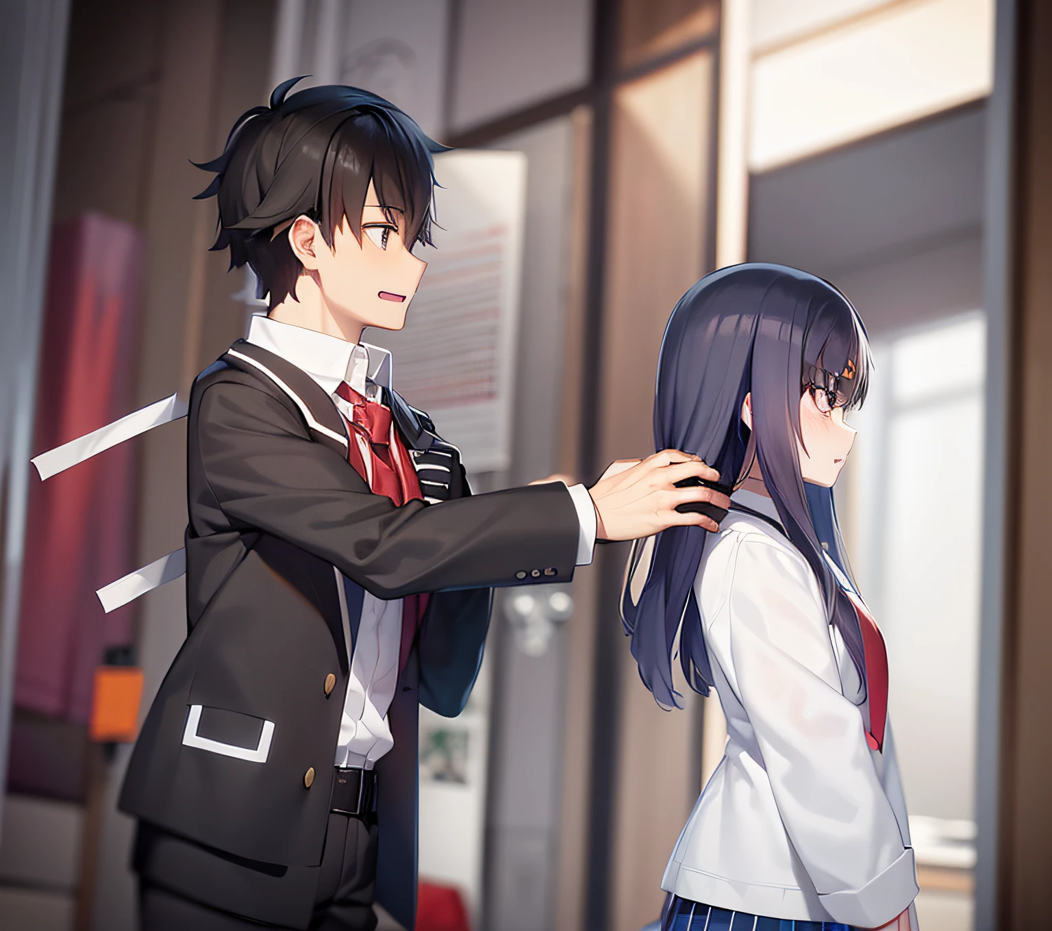 Anime image of a man and a woman in school uniforms standing next to each other, Ainda de anime de TV, imagem de anime sankakucomplex, Clube de Literatura Doki Doki, Captura de tela do filme de anime, Anime de hoje ainda em destaque, ainda de anime, anime oficial ainda, anime estilizado, Nagatoro, Anime still image, anime ainda, anime ainda frame