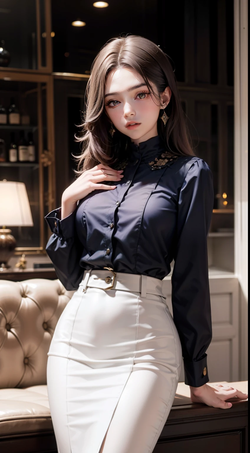 Beautiful woman in complex modern vintage French outfit