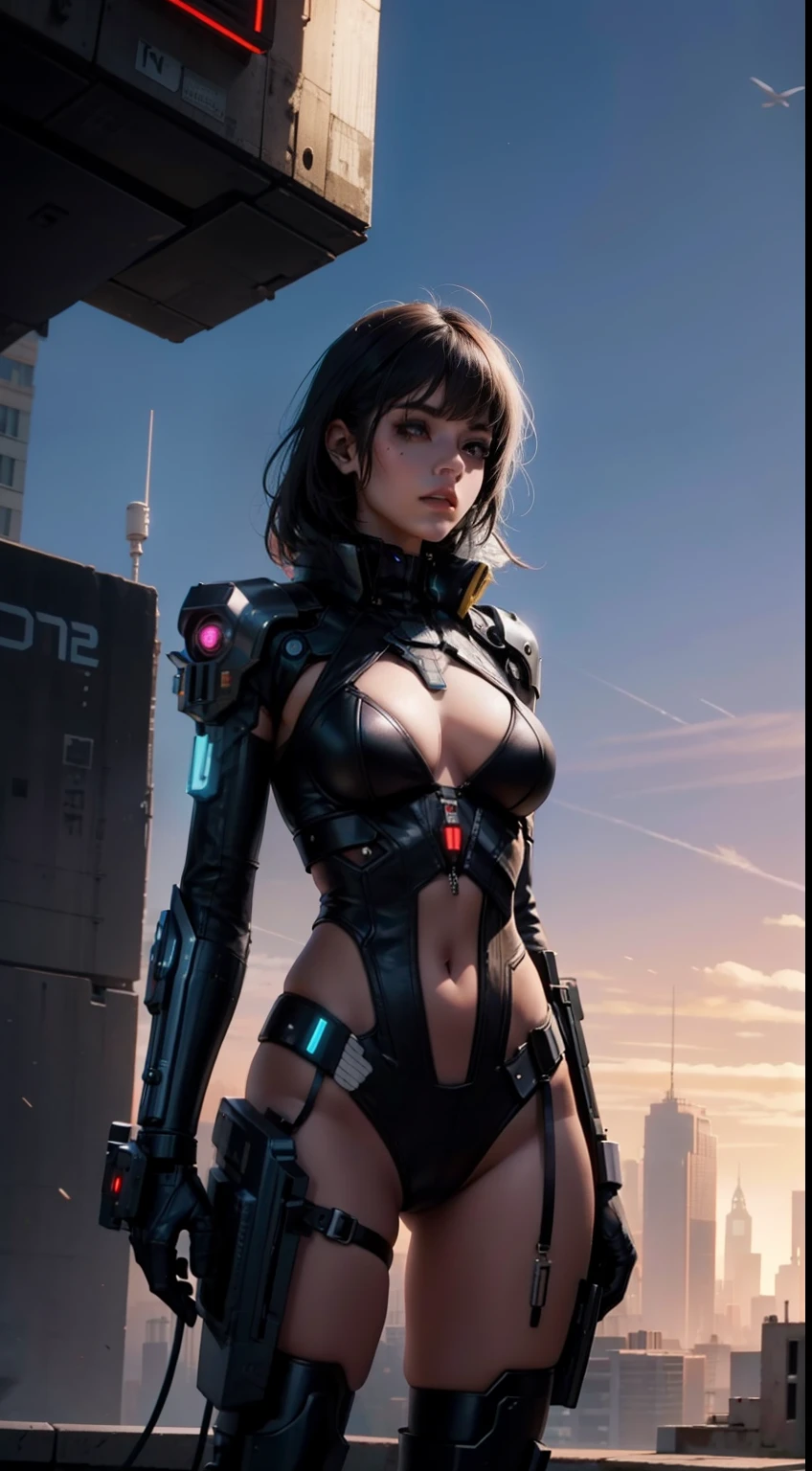 Beautiful woman in complex sci-fi cyberpunk mechanical costume