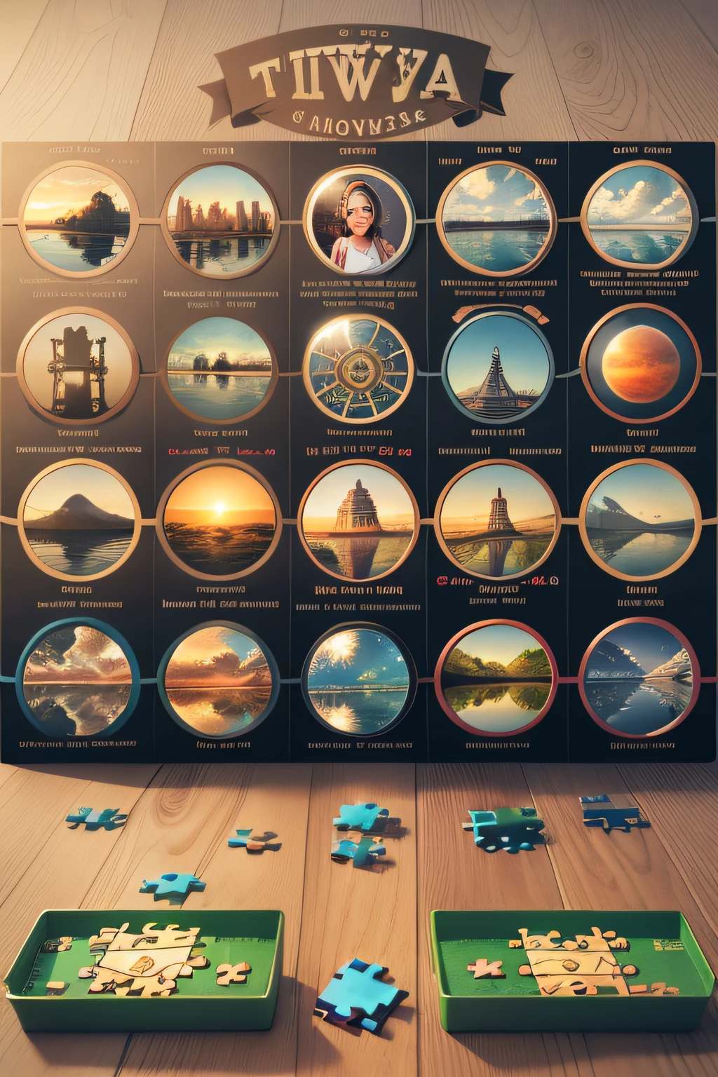 Puzzle da Curiosidade: A seven-piece puzzle, each showing a different icon related to trivia.