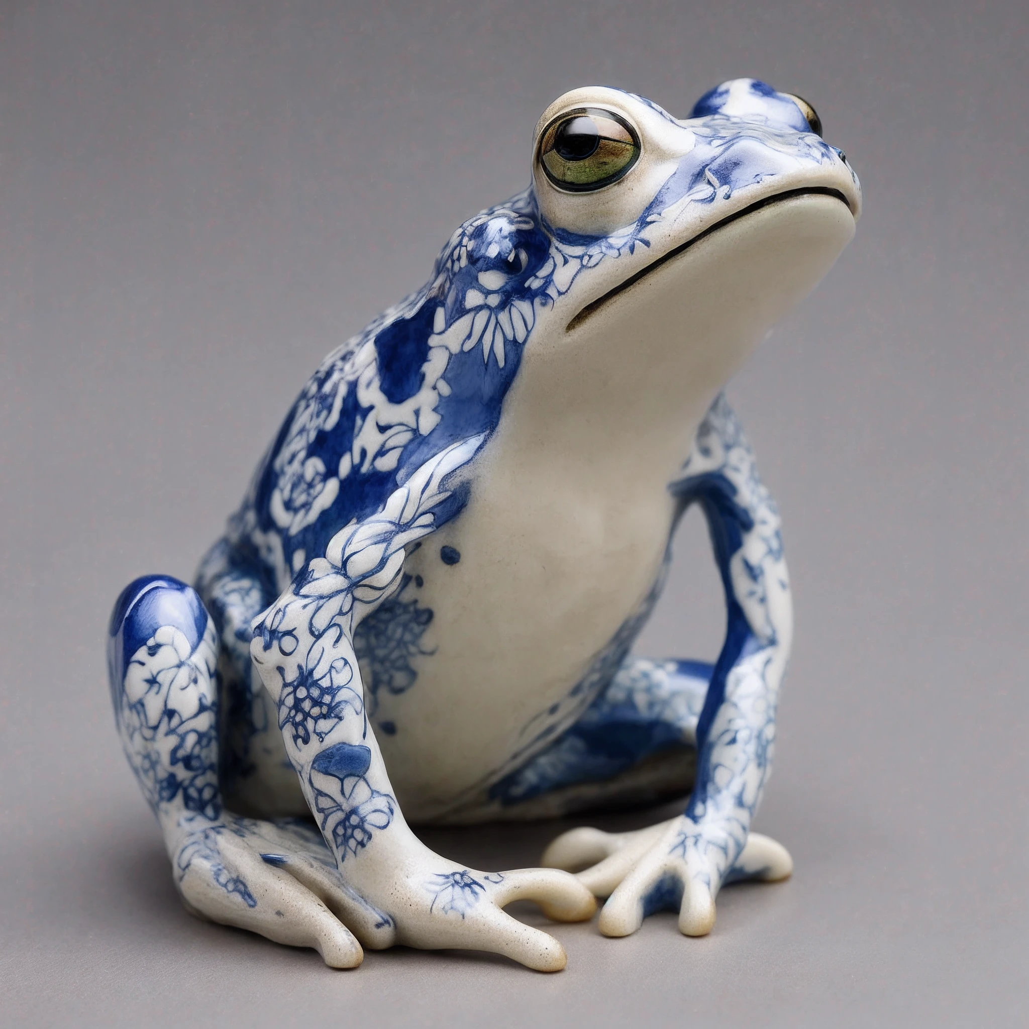 On the table is a statue of a frog, very detailed toad, author：Tan Yang Kano, porcelain sculpture, miniature porcelain model, frogs, porcelain, Imari, feng zhu |, very very highly detailed, author：Matsumoto Taiyo, Eat Zhuoxin, toad, extremely highly detailed, Amazon milk frog