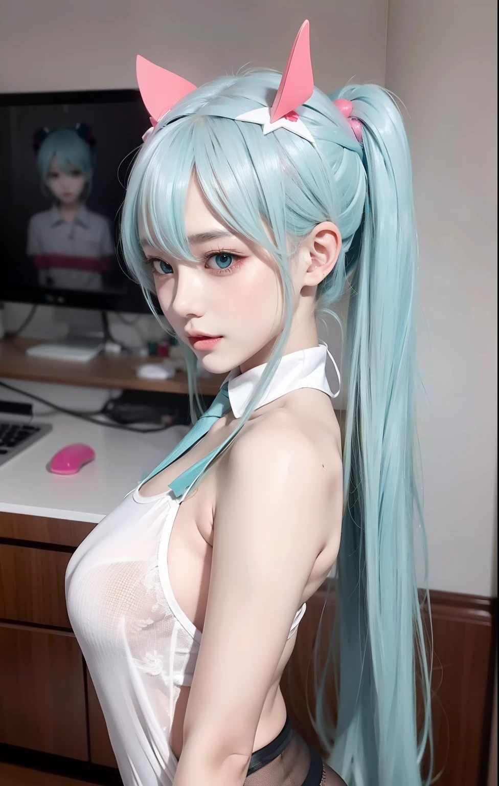 Hatsune miku, big breasts, nsfw, slave, naked, lewdness , lewd, masturbation with sex toys, lust, lewdness, loss of control, sextoy, crazy lovemaking