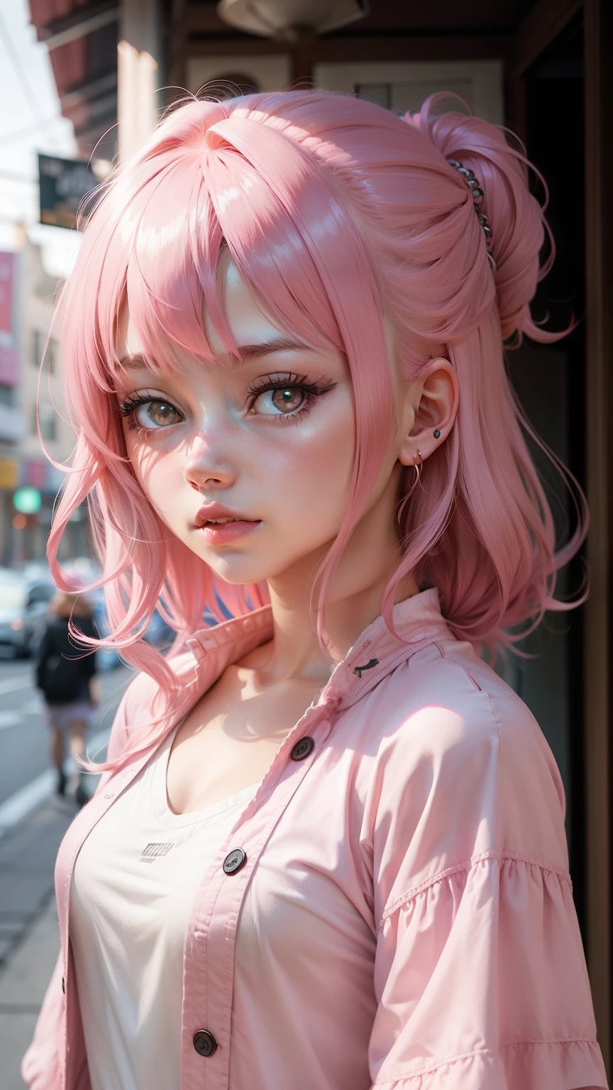 a girl pink hair