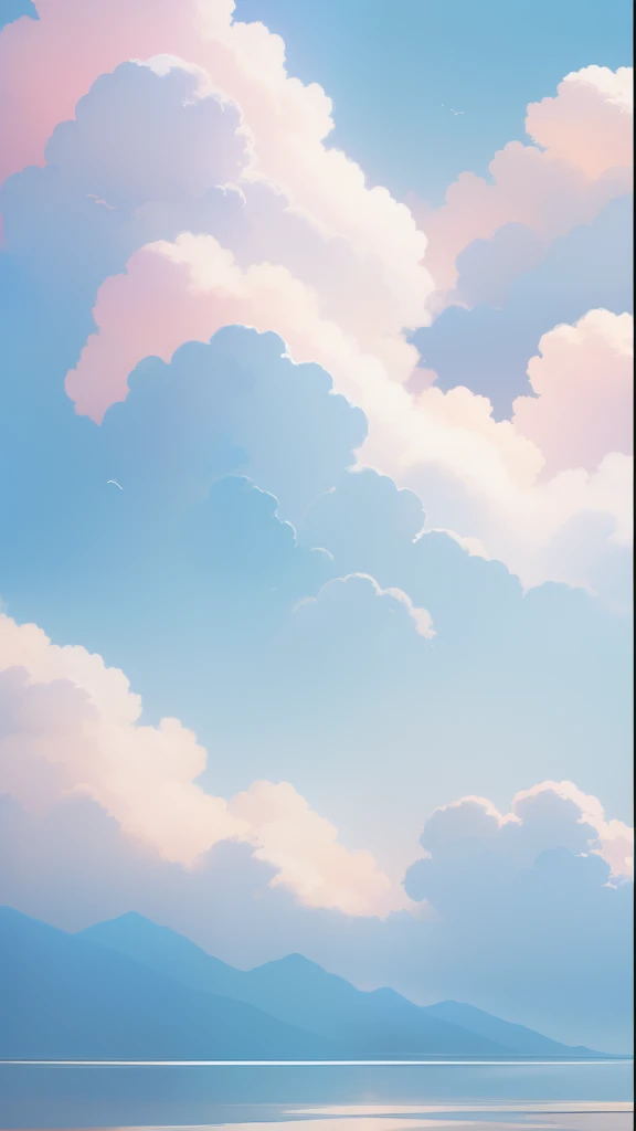 Charming minimalist work，​​clouds，Irregularly shaped clouds, muted pastel tones, colours, Carefully selected soothing qualities, Exudes a feeling of calm and tranquility. This artwork contains classes, Let the audience immerse themselves in the gentle and peaceful atmosphere it creates
