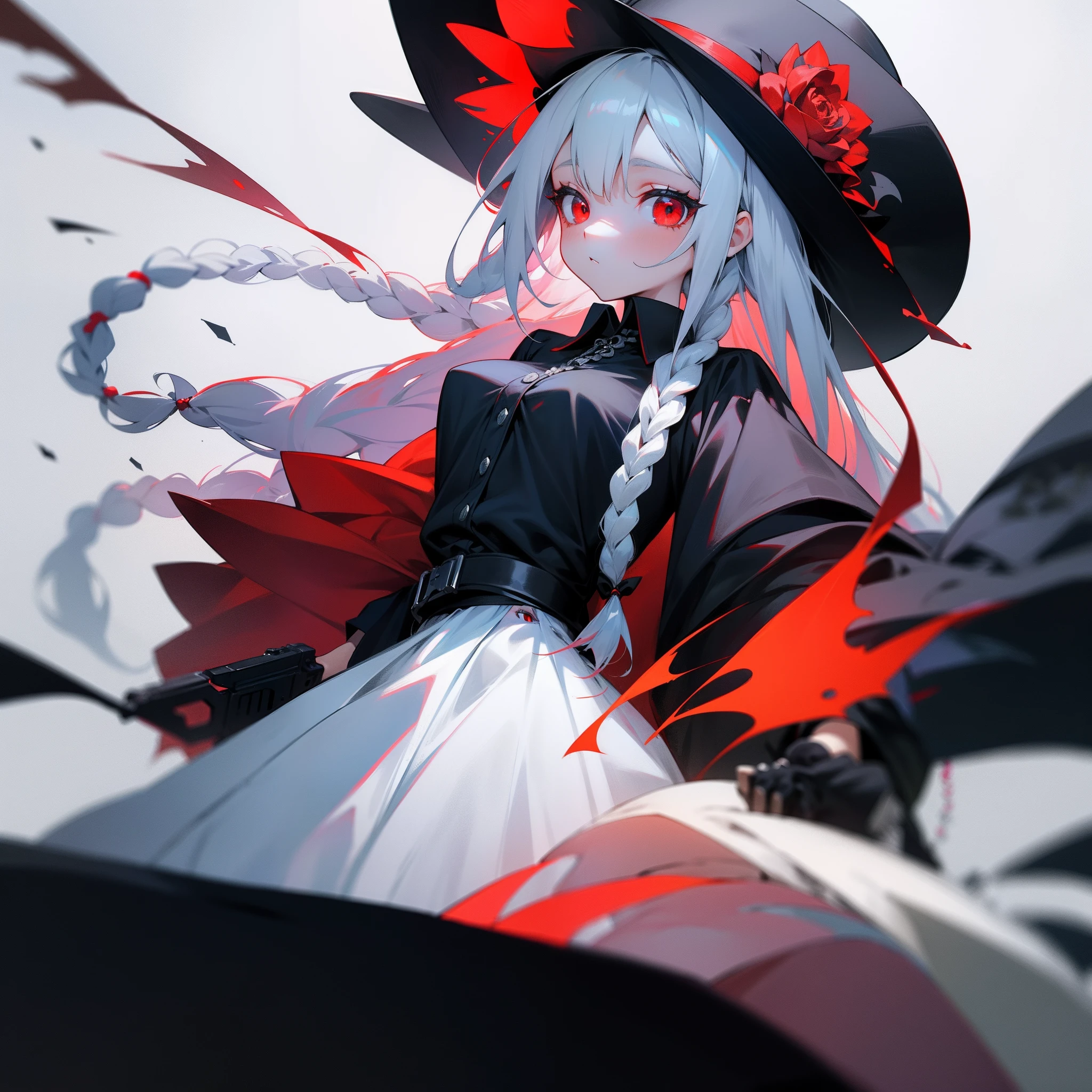the witch Female around 25 years old Boom Triangular Cap black cat with a long tail on the shoulder nigh sky