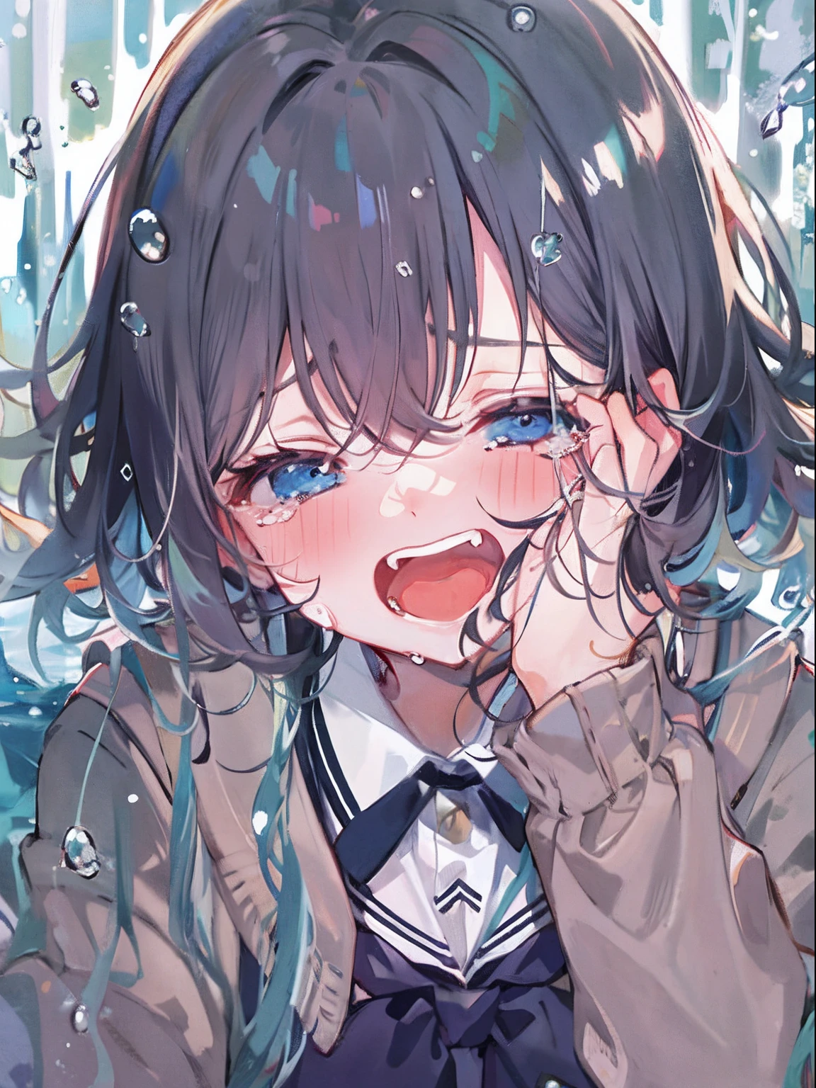 girl crying school uniform ocean tears dreamy