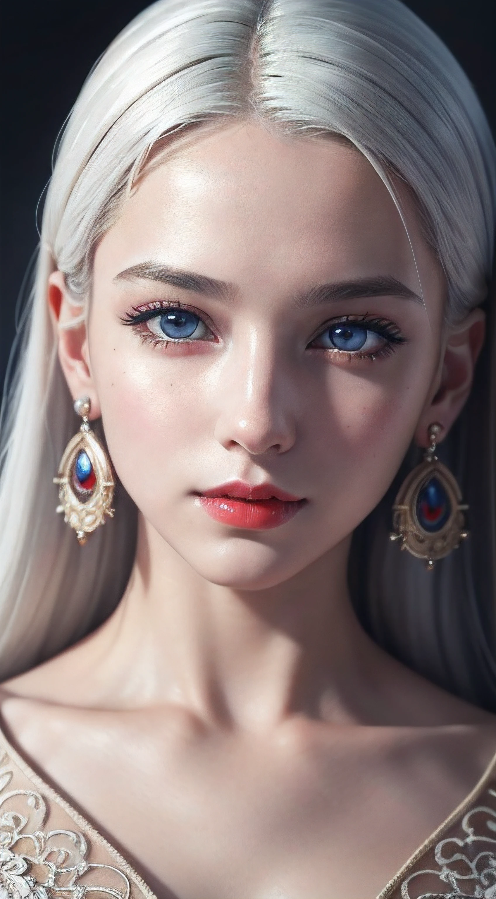 best quality, masterpiece, (realistic:1.2), 1 girl, white hair, vampire eyes, bright skin, beautiful skin, red lips, Front, detailed face, beautiful eyes, wear earrings, best quality, masterpiece, (realistic:1.2), 1 girl, detailed face, beautiful eyes, [(Transparent background:1.5)::5], (((masterpiece))), (((best quality))),(((extremely detailed))), illustration, 1girl, solo, mysterious, multi-color eyes, detailed eyes, hyper detailed, light smile, highly detailed, beautiful, small details, ultra detailed, best quality, intricate, 4k, 8k, trending on art station, good anatomy, beautiful lighting,