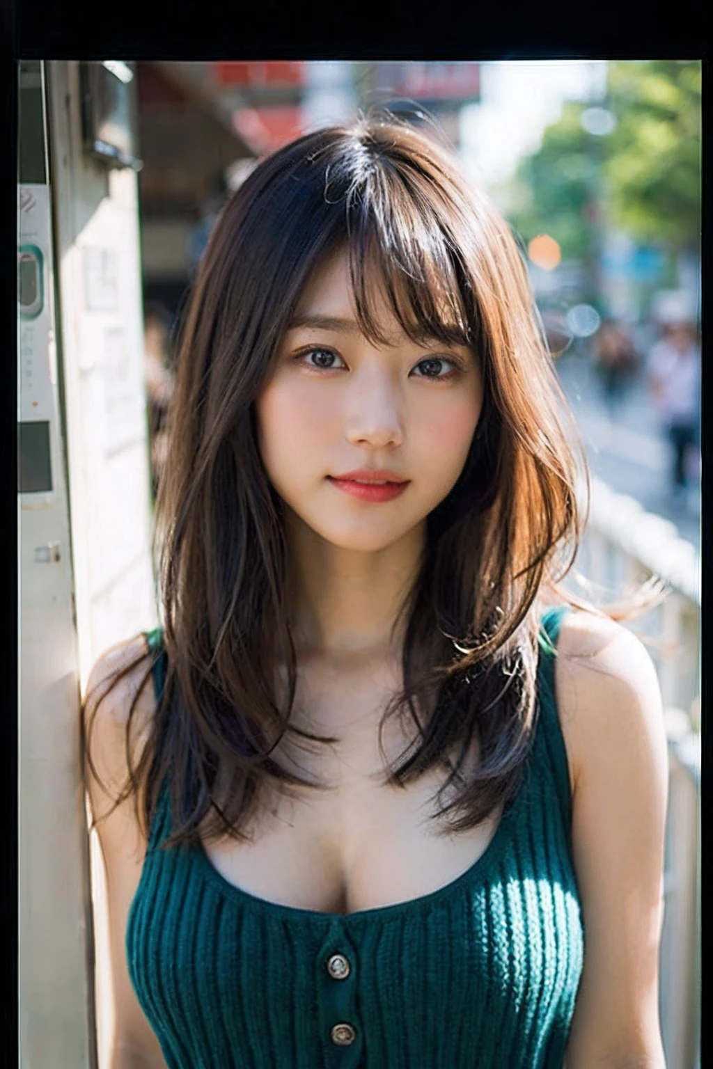 (1 woman:1.1)、Beautiful Japan adult woman、((best qualtiy, 8K, tmasterpiece:1.3))、((realisitic:1.5))、((sense of reality:1.5))、Perfect litthing、Perfect figure beautiful woman:1.4、((Layered Hair Style、ample breasts:1.2))、(blouse:1.2)、(new york street:1.2)、Highly detailed facial and skin texture、glowy skin、A detailed eye、二重まぶた、(The front of the blouse is open:1.1)、(breast cleavage exposed:1.1)、see the beholder、Upshot、