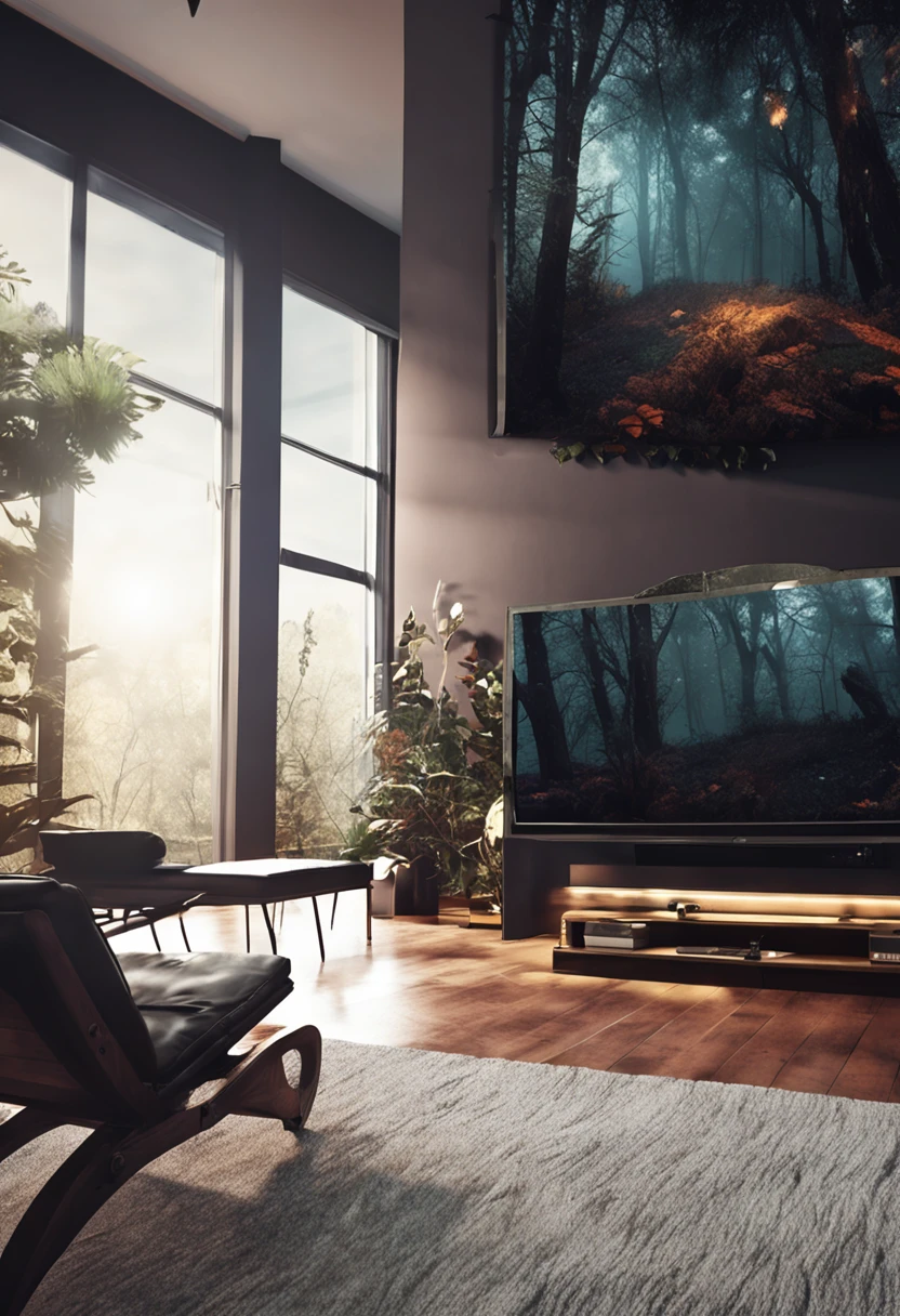 A dark night, Living room in the background of a dark and mysterious forest, relax, interior architecture, Gothic art, Verism, One person's point of view, Outside, canon, Super detail, high quality, high resolution, 8k, better quality