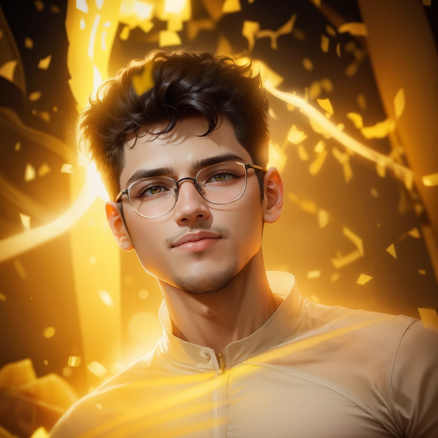 Change background yellow light effect, handsome boy