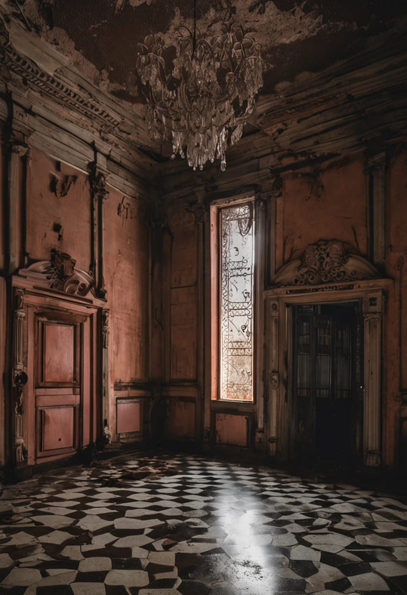 Uma noite escura,of the abandoned mansion full of secrets, corredor de entra escura e misteriosa, relaxar, arquitetura de interiores, gothic art, Verismo, Ponto de vista de uma pessoa, De fora, canon, Super Detalhe, alta qualidade, alta resolução, 8k, best quality