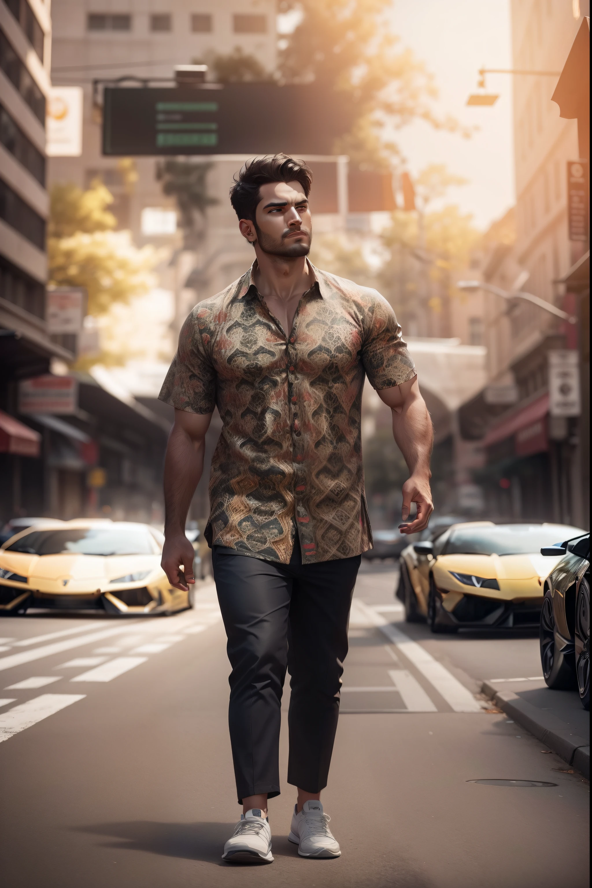 Change background and add a lamborghini car, realistic face really