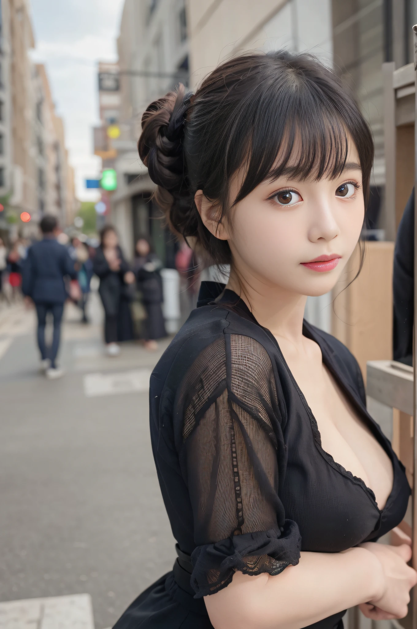 randome pose, mix4, (8K, Raw photography, top-quality, masterpiece: 1.45), (realisitic, Photorealsitic: 1.37), one girls, cute little, A smile、Cityscape, natta, profetional lighting, photon maping, Radio City, physically-based renderingt, Gradient black hair, white hair, short curly hair, a handsome, girl with, tiny chest、(Raw photography、top-quality)、(realisitic、Photorealsitic:1.3)、top-quality、masterpiece、extremely delicate and beautiful、A highly detailed、nffsw、A sense of unity、2k wallpaper、magnifica、Beautiful in every detail、masterpiece、浅笑、top-quality、Highly detailed ticker Unity 8K wallpapers、huge filesize、ultra-detailliert、hight resolution、ighly detailed、Female 1 Person、Slim body、D-cups、Wearing a suit、(brown haired)、looking at viewert、pureerosface_v1:0.8 Short Hair、Photos of the architectural district。Wearing a women's suit。Black Y-shirt。Black dress。Wearing a suit。Hair is black。cheeks are slightly pink。Transparent skin。A smile that makes you feel innocent。 Her eyes with、Illuminated by soft light。Her skin is shiny and shiny、Glossy、Loose ponytail。,Hair swaying in the wind makes her charm even more pronounced.。(makeups:0.4)、(fluffy black eyes:1.21)、Black eyes。dark brown hair、Social media and profile pages、Park Gyu-young, female actress from korea, Cute Korean Actress。top-quality、masterpiece、extremely delicate and beautiful、ighly detailed、8K Picture Wallpaper、astonishing、finely detail、huge filesize、ighly detailed、hight resolution、extremely detailed eye and face、 Stunning detailed eyes、Facial light、(The best illustrations:1.1)、超A high resolution、(Photorealsitic:1.1)、(Photorealistic 1.2:1.1)、Realistic facial proportions、Slimed、A smile、(Irregular irregular skin defects、vein、Wrinkled pores on the skin:1.2)、top quality photo, hight resolution, 1080p, (clearface), (Detailed face description), (Detailed hand description), (masterpiece), 逼真, extreme light and shadows, dishevled hair, masterpiece, lush detail, (Fine facial features), (Highest Quality Photos), (masterpiece), (finely eye), Look in front of you, Fine clavicle,Emphasis on the armpits