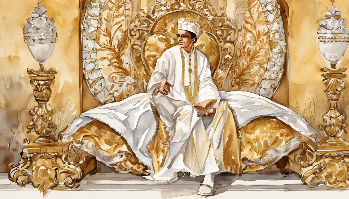 [1] = elvis presley cover gordinho, sitting watching a large heart ornamented with golden rococos, A great luminous heart
[2] = Um homem gordinho vestido como Elvis Presley, with carefully combed hair and iconic sunglasses, is seated on a richly decorated throne. His gaze is mesmerized by the large heart ornamented with golden rococos, que emana uma luz dourada brilhante.
[3] = The setting is an opulent palace of the eighteenth century, with walls covered in gold panels, crystal chandeliers and lush tapestries. The great luminous heart is placed on a marble pedestal, cercado por rosas vermelhas.
[4] = The scene conveys an atmosphere of nostalgia and awe, As if the chubby one was witnessing a divine representation of love. Elvis' music echoes softly in the background, intensifying the sense of enchantment.
[5] = artsy photography
[6] = The image will be captured with a medium format camera, Using a soft focus lens to create an ethereal effect. The lighting will be carefully adjusted to highlight the golden details of the scenery.
[7] = Image must not contain negative elements, como desfoque, poor quality or distortion. It should convey the beauty and reverence of the scene.