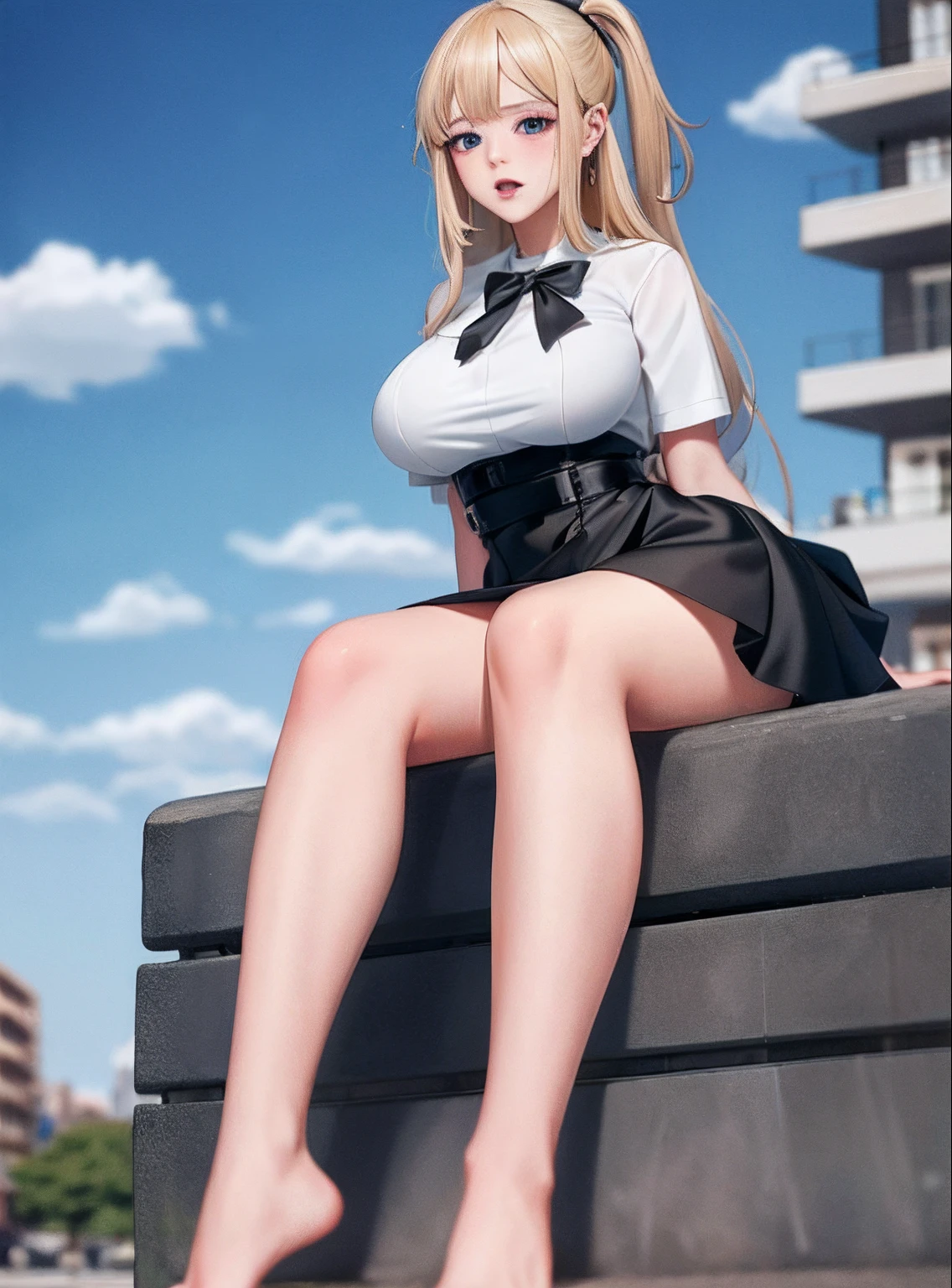 Blonde hair, Anime girl sitting on her lap，Raise your feet, Meat with long hair, legs stretched， DTS,school_uniform, Blue eyes, black thighhigns, Tentacle, Forced, ,, Leakage of urine,breasts out, Medium breasts, puffynipple, how to_In_mouth to tentacles, Kinky lines，hands behind her body pose