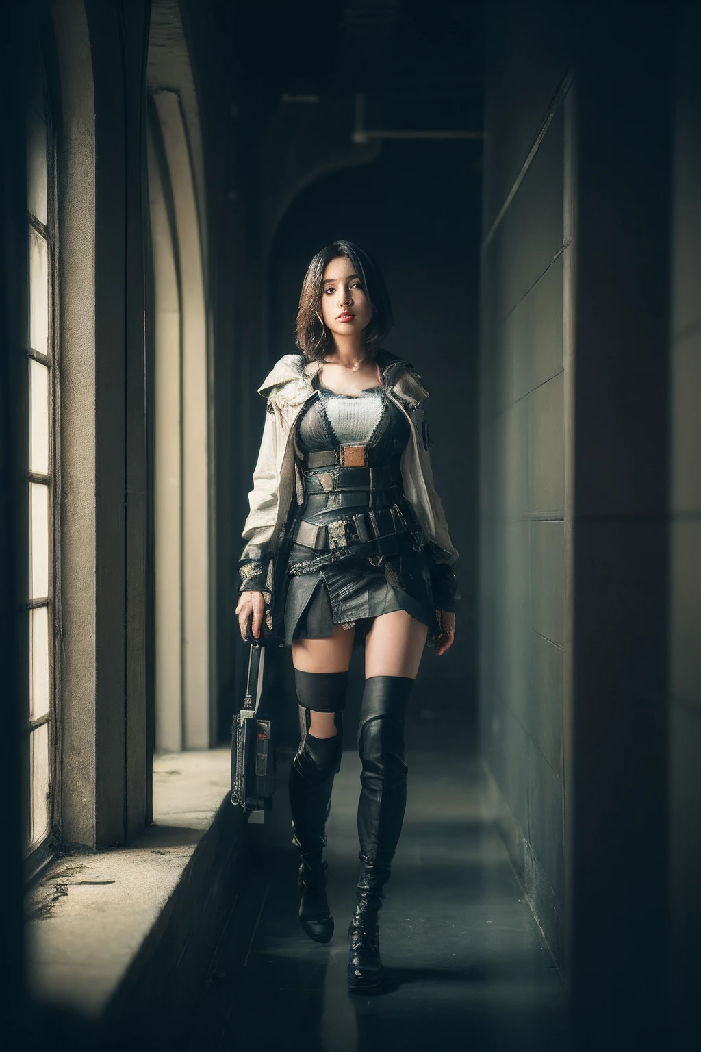 3D, A beautiful cyberpunk female image,battledress，hdr（HighDynamicRange）,Ray traching,NVIDIA RTX,Hyper-Resolution,Unreal 5,Subsurface scattering、PBR Texture、post-proces、Anisotropy Filtering、depth of fields、maximum definition and sharpness、Many-Layer Textures、Albedo e mapas Speculares、Surface coloring、Accurate simulation octane rendering of light-material interactions、Two-colored light、largeaperture、Low ISO、White balance、the rule of thirds、8K raw data、blackstockings