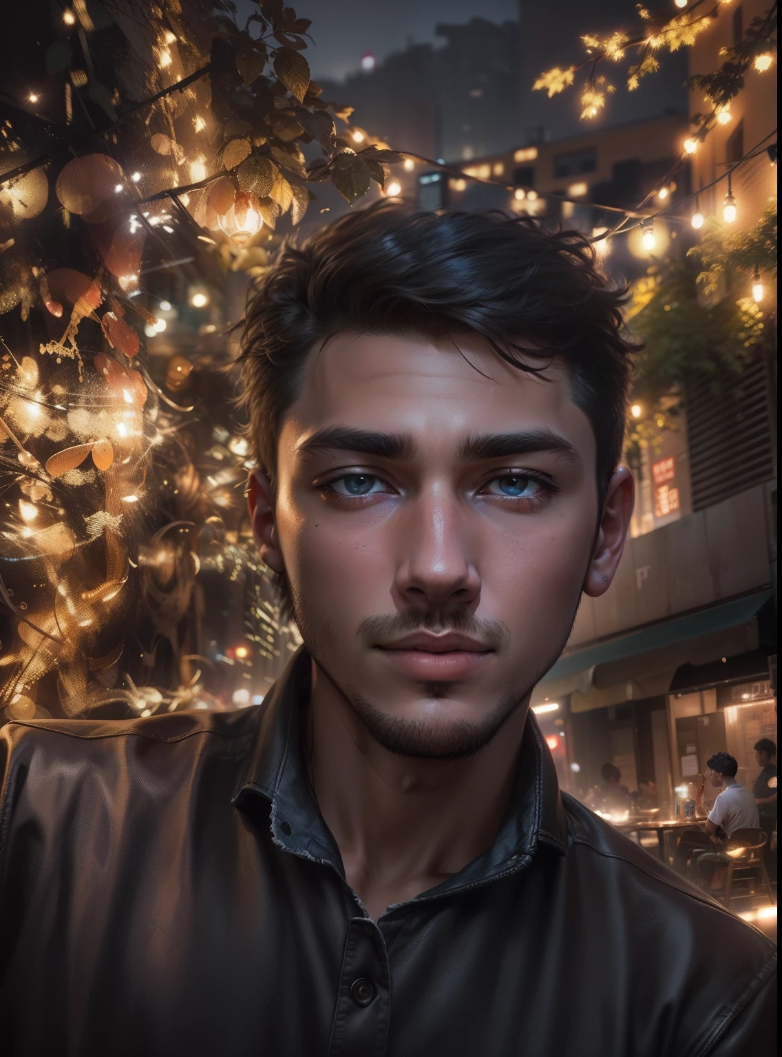 RAW photo, a young man sitting by a street at night, (high detailed skin:1.2), 8k uhd, dslr, soft lighting, high quality
