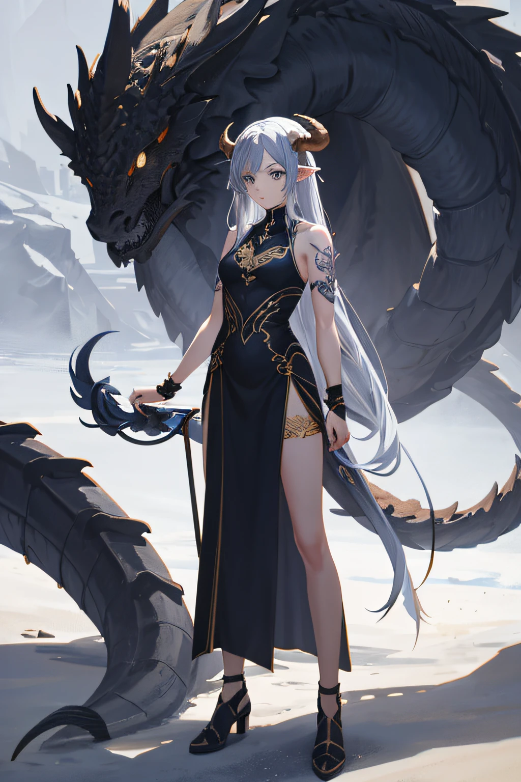 ，long whitr hair，woman，Twelve days will，Daoism，Chinese armor，head gear，mythological beasts，Transcendent sanctification，the detail，Taoist robes，sci-fy
