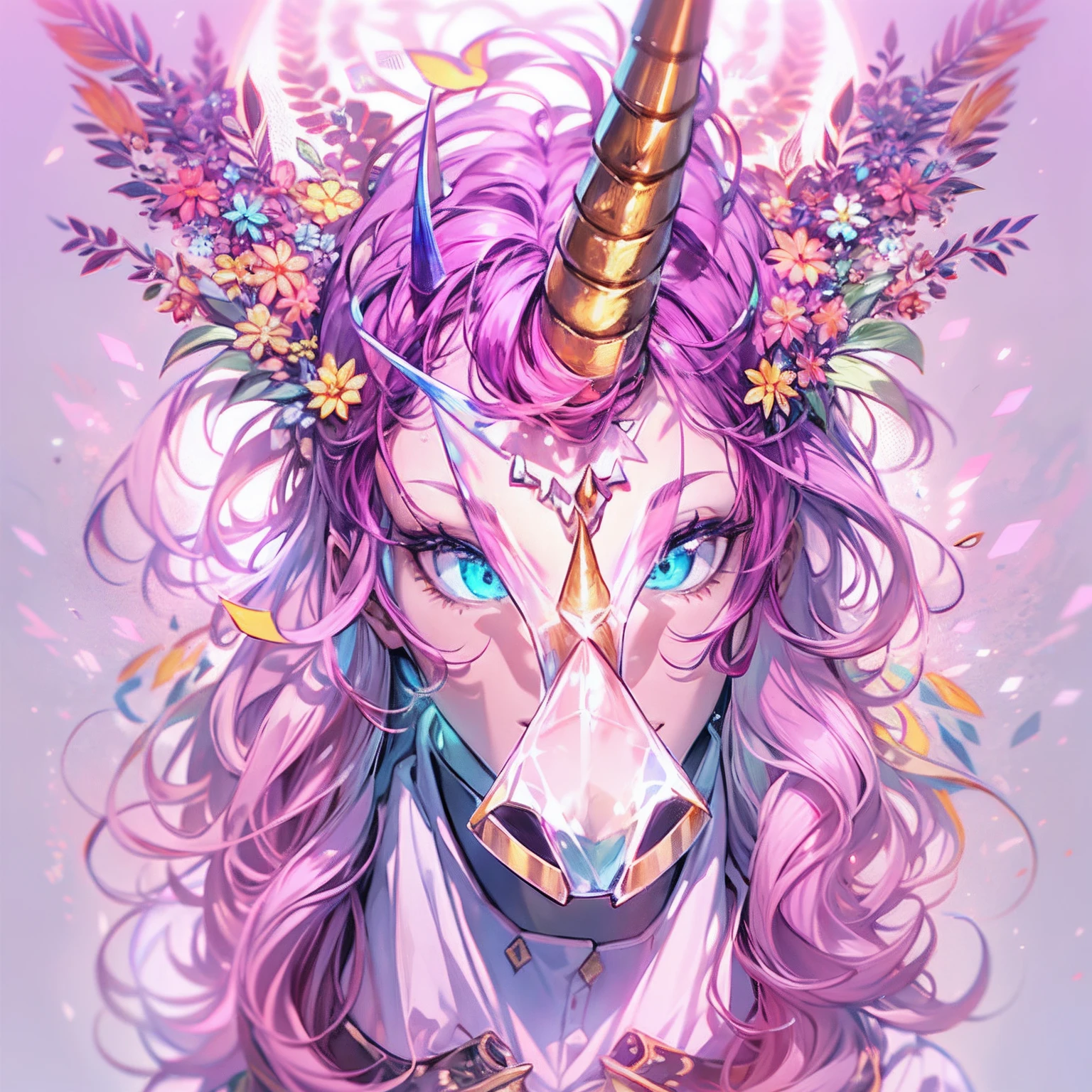 A beautiful man with a unicorn horn on forehead, 1horn(2D, painting, illustration, masterpiece, intricate detail, ultra-detailed, highest resolution, best quality, ultra quality, sharp & smooth, best{shading & lighting}:0.9),(distortion, Beautiful luminescence and transparency:1.25),(realistic:0.6),high contrast,