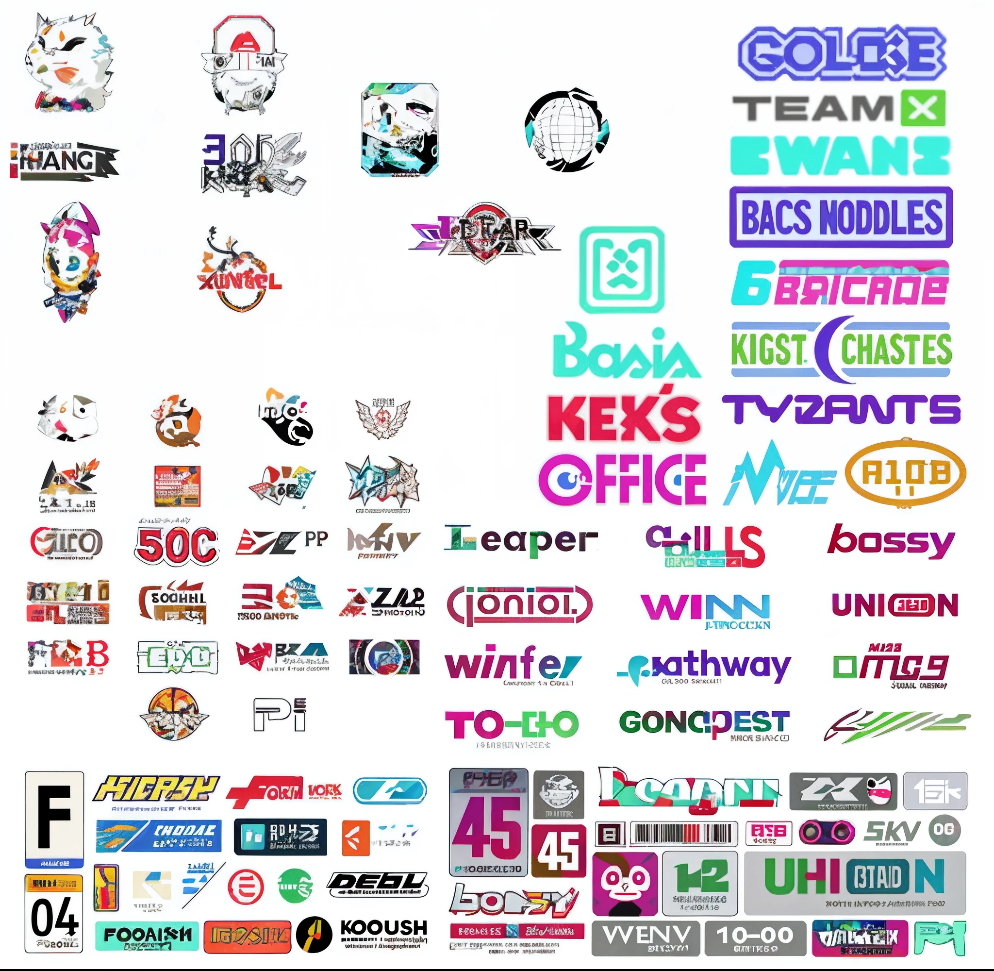 Close up of lots of stickers isolated on white background, sticker design, sticker design vector art, logos, a sticker, 16-bit graphics, sticker concept design, csgo team sticker, digital art - w 640, unused sticker sheet, popular on pixiv, svg sticker art, kpop style colors, sticker sheet, all from the group nct