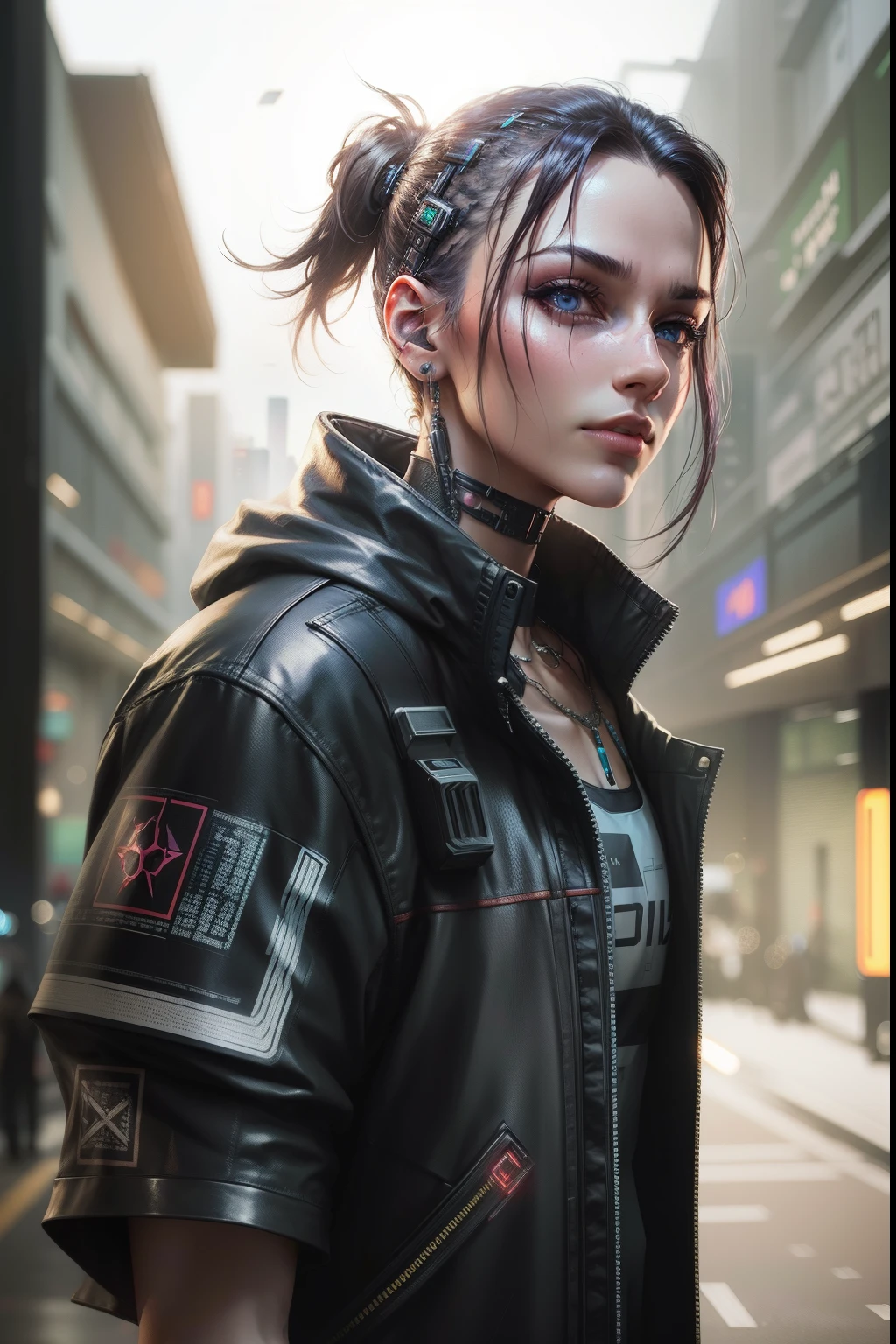 Realistic face , cyberpunk background,8k