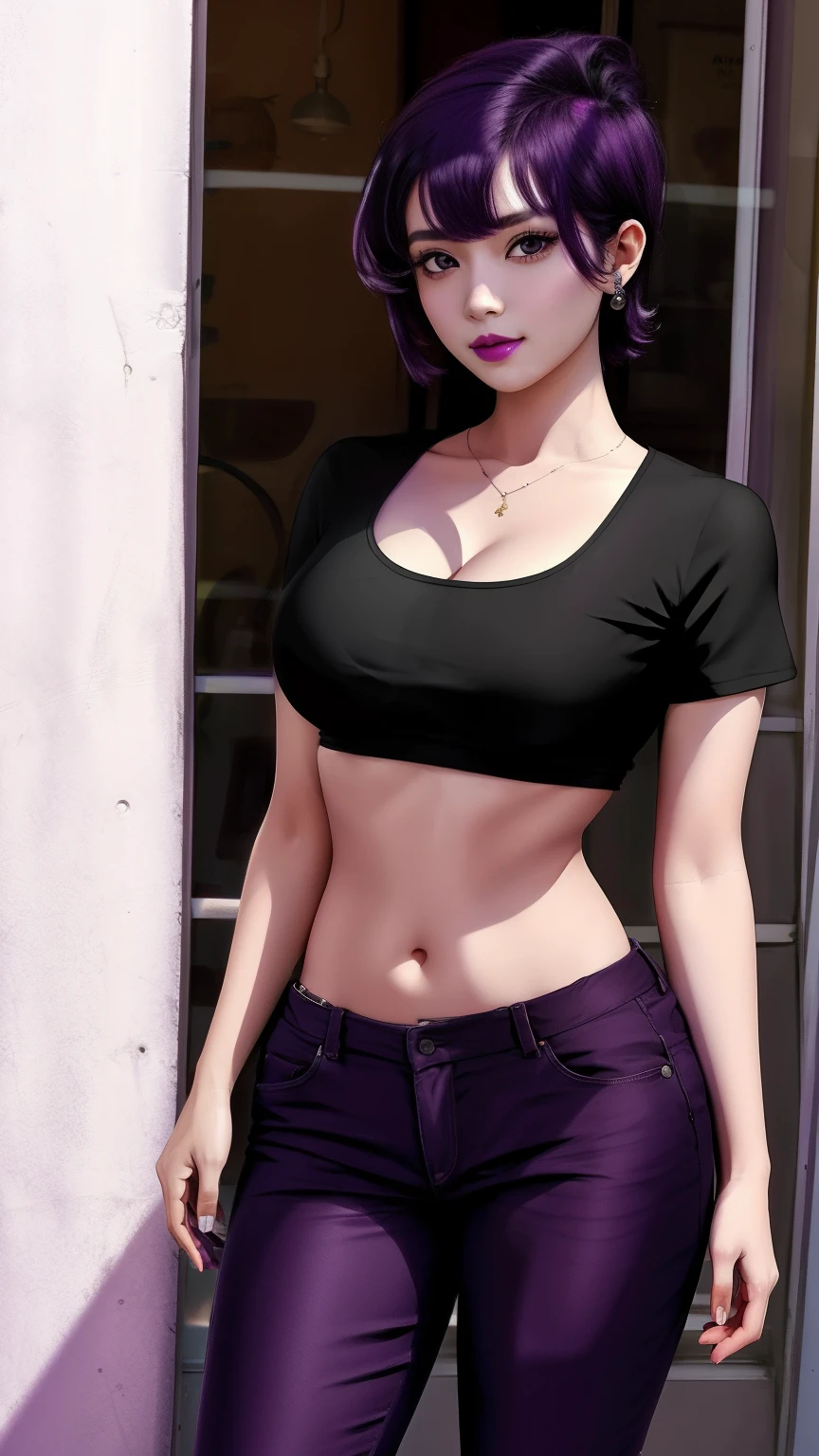 1girl, ropa cusual, purple hair, masterpiece, best quality