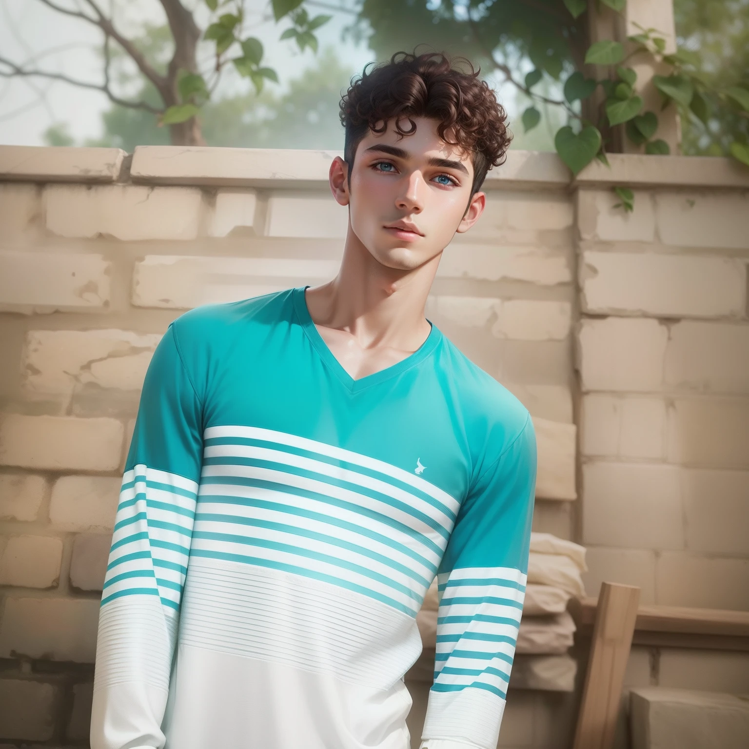 Background blue light effect, real face,
, 8k, handsome boy, curly hair