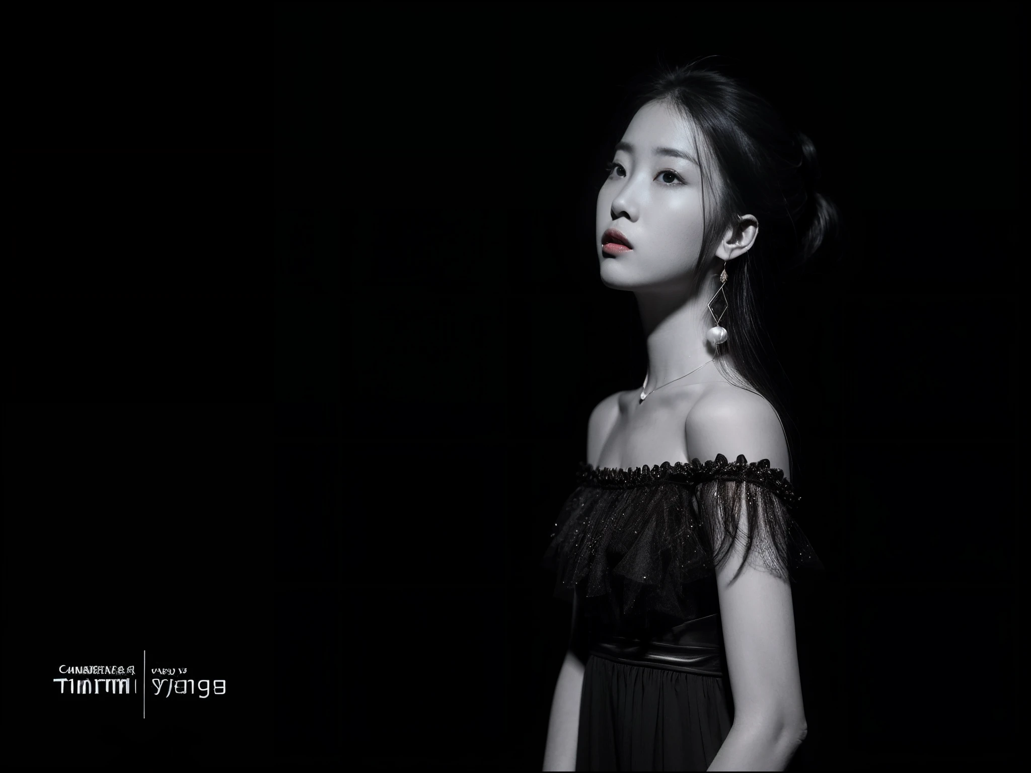 Close-up of a woman in a dress standing in the dark, cover photo portrait of du juan, Shot on Canon EOS R 6, inspired by Li Fangying, inspired by Wang Shimin, Inspired by Tang Yifen, Inspired by Huang Ji, inspired by Zhou Wenjing, inspired by Song Xu, inspired by Yao Tingmei, inspired by Huang Gongwang