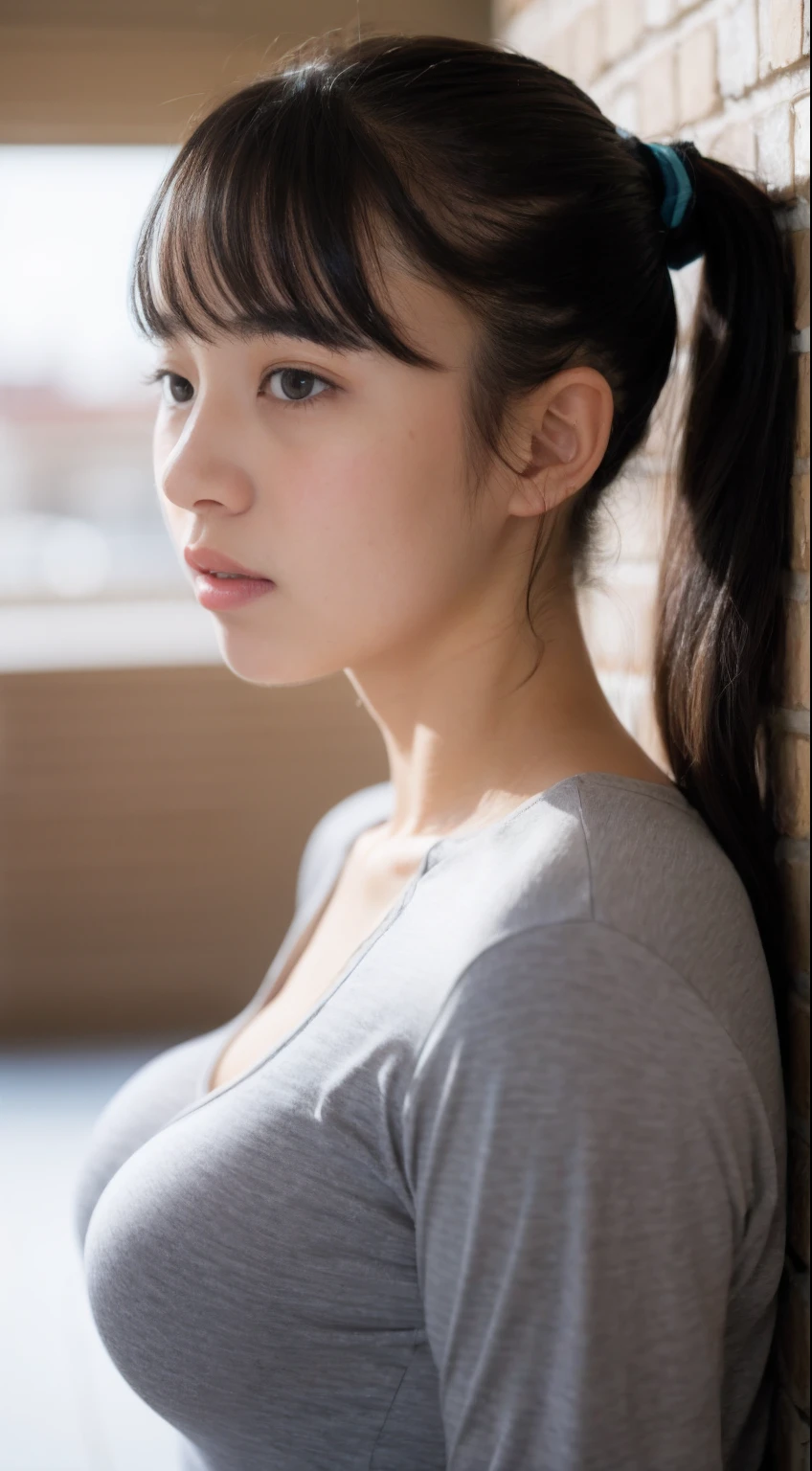 bitch、13歳、ponytails、a beautifulchi girl、junior high school student、gigantic breast、Too big、Sagging milk、all body、