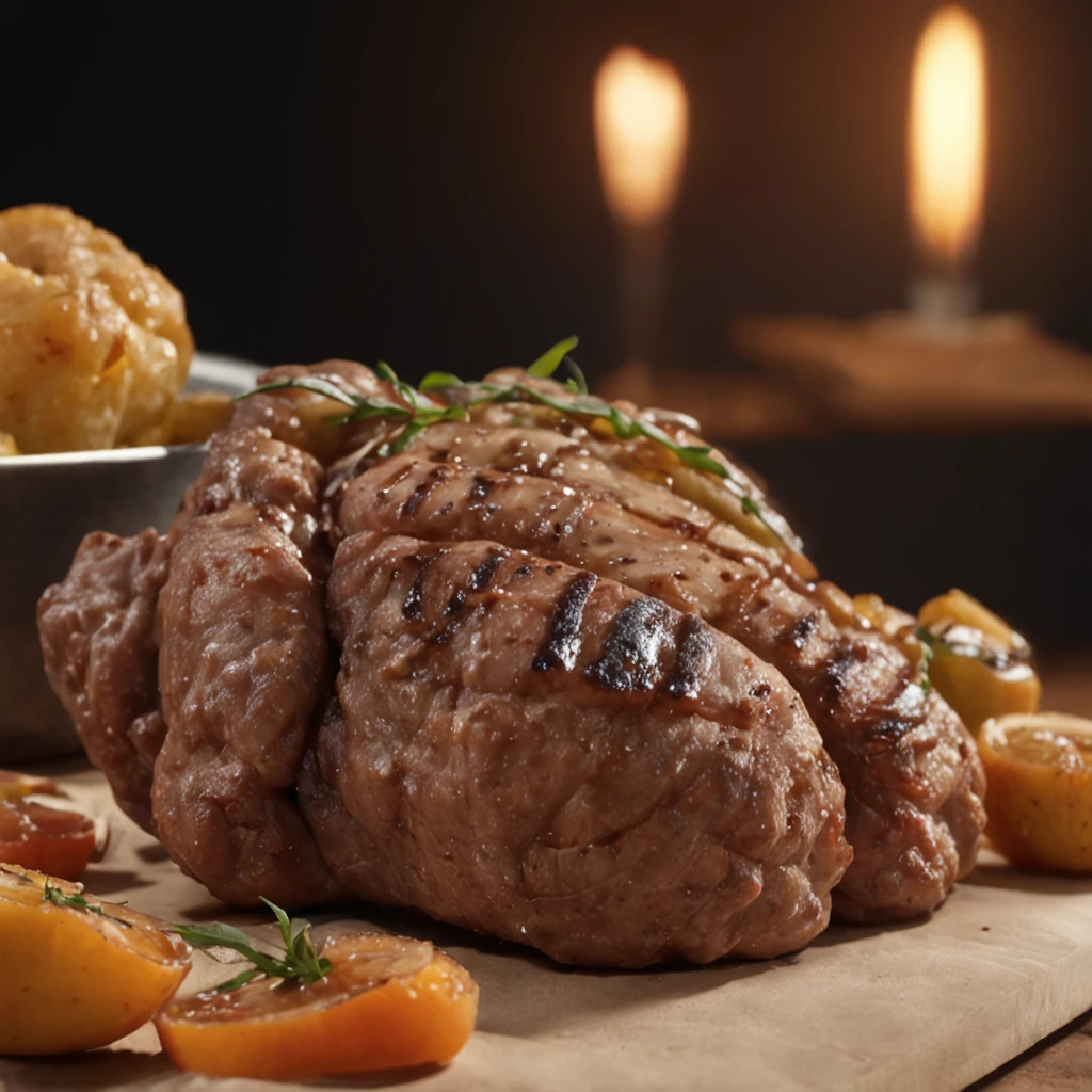 3D rendering:1.3) de (Realistic:1.3) Foto de arte mais bonita do mundo, Features grilled meat with potatoes, 8k unidade render, prato detalhado, (vibrante, fotogrdeia realista, Realistic, Dramatic, Escuro, foco nítido, 8k), (intrincado:1.4), decadente, (altamente detalhado:1.4), pintura digital, rendering by octane, art stations, Conceito-Arte, liso, foco nítido, illustration, germe da arte, (Loish:0.23), (global ilumination, studiolight, Light Volumetric)