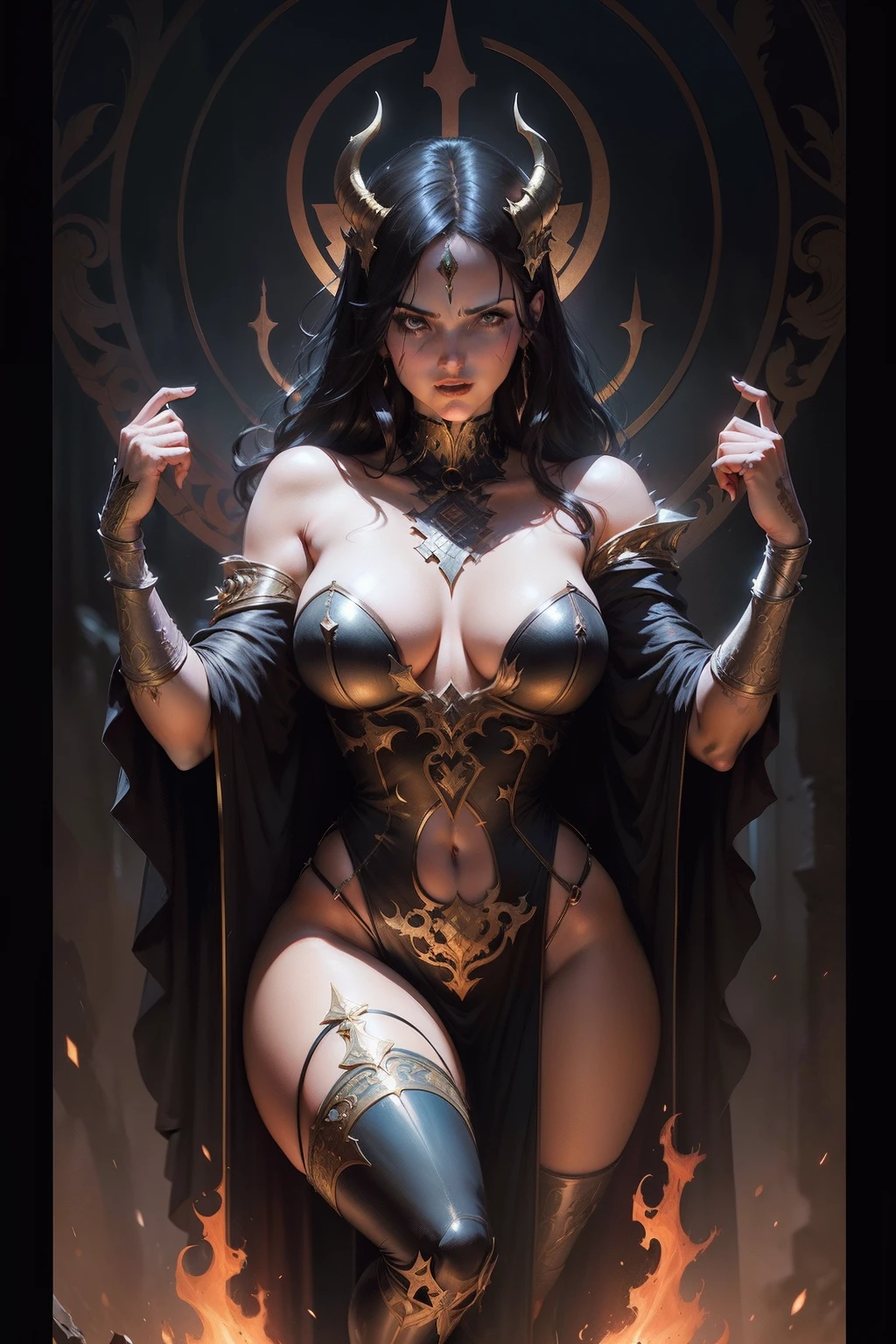 the devil tarot card Art by greg rutkowski, artgerm, alphonse mucha, spike painting