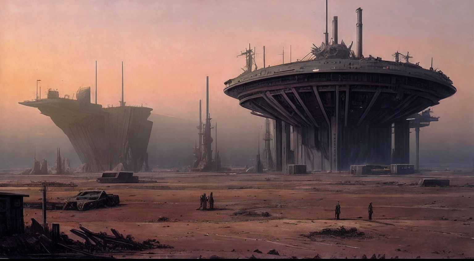 final of Evangelion, post apocalyptic,Sci-fi base scene，Huge scene, epic concept art，wide angle scene, zdzislaw beksinski
