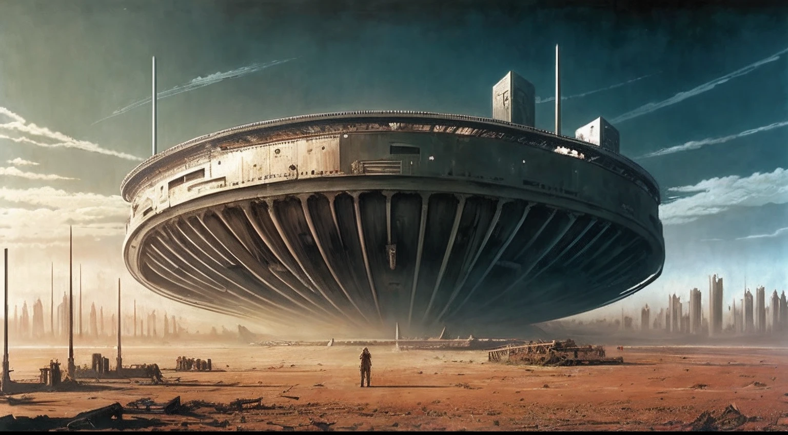 final of Evangelion, post apocalyptic,Sci-fi base scene,Huge scene, epic concept art,wide angle scene, zdzislaw beksinski