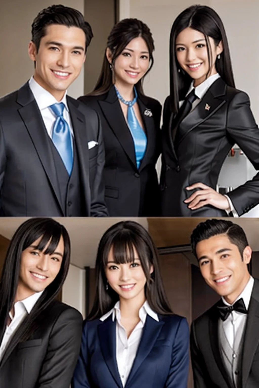 a smile、cute little、straight、Longhaire、black suits、s Office、Women's Suits